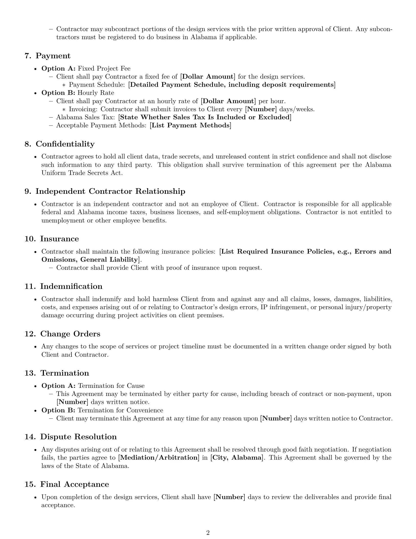 Preview page 2 of Free Alabama design independent contractor agreement template