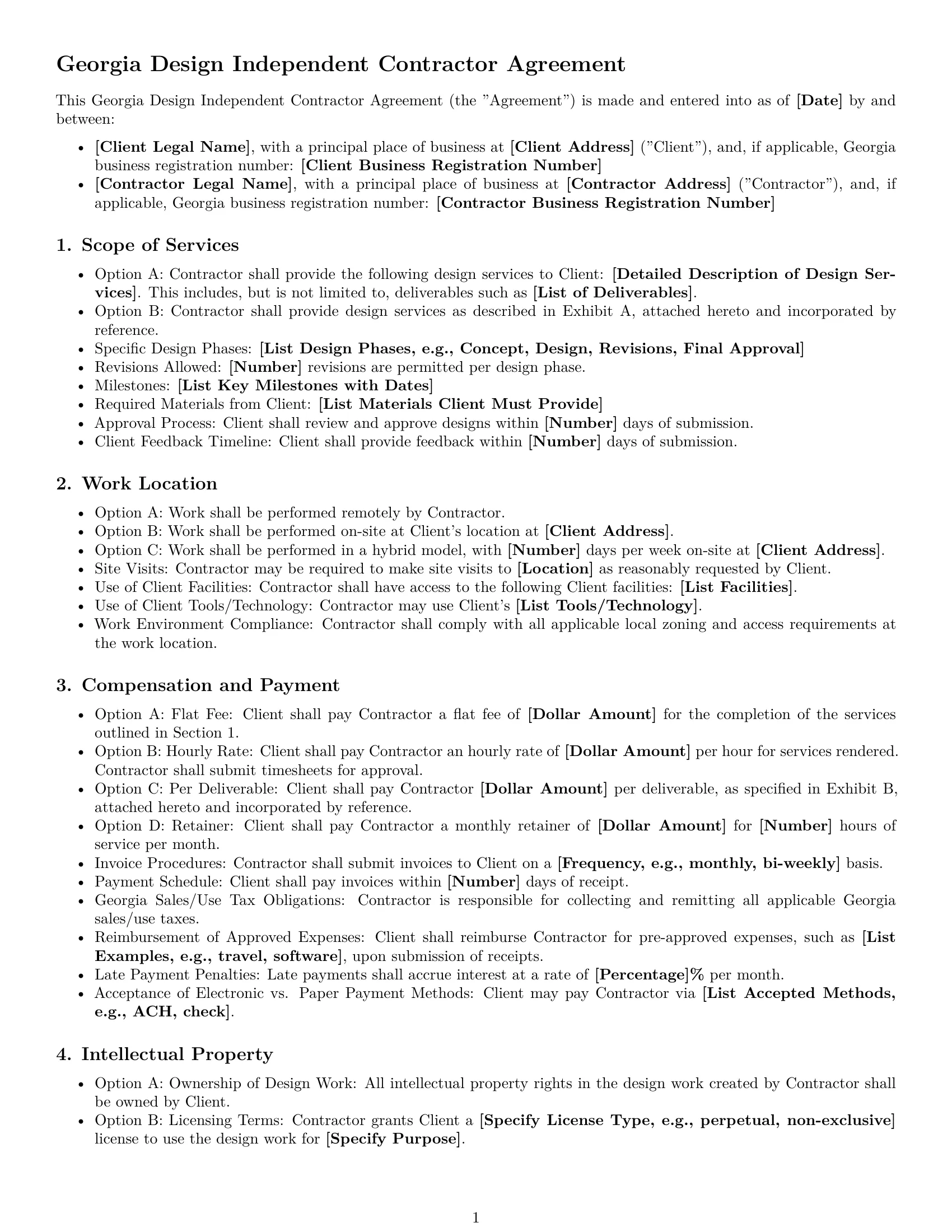 Preview page 1 of Free Georgia design independent contractor agreement template
