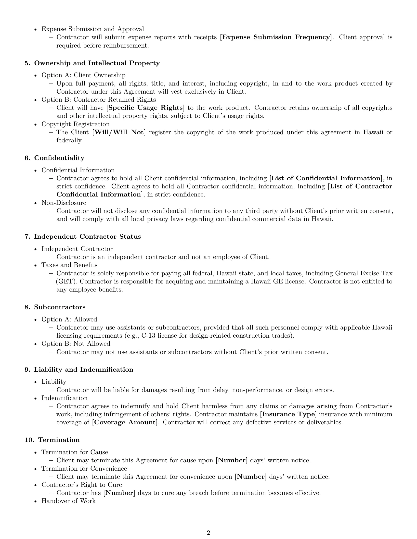 Preview page 2 of Free Hawaii design independent contractor agreement template