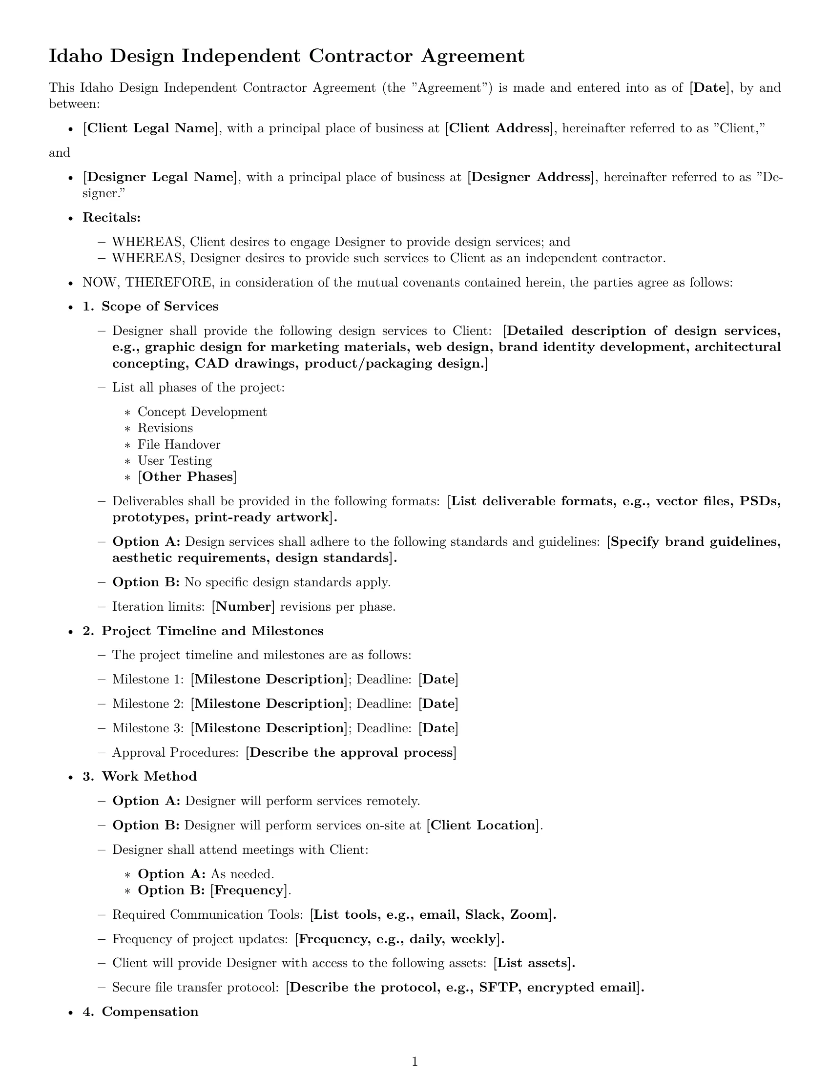 Preview page 1 of Free Idaho design independent contractor agreement template