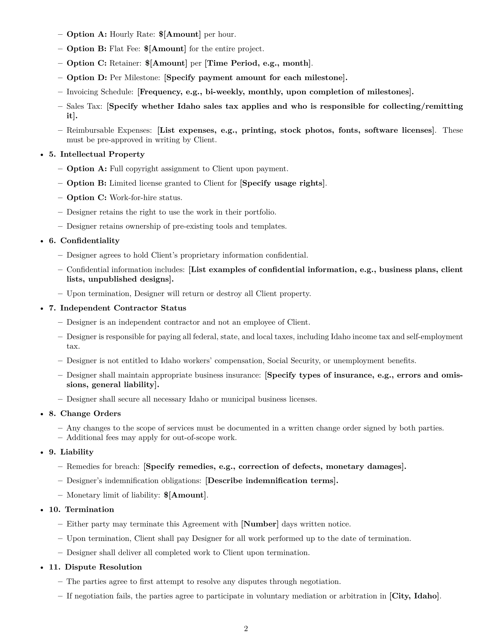 Preview page 2 of Free Idaho design independent contractor agreement template