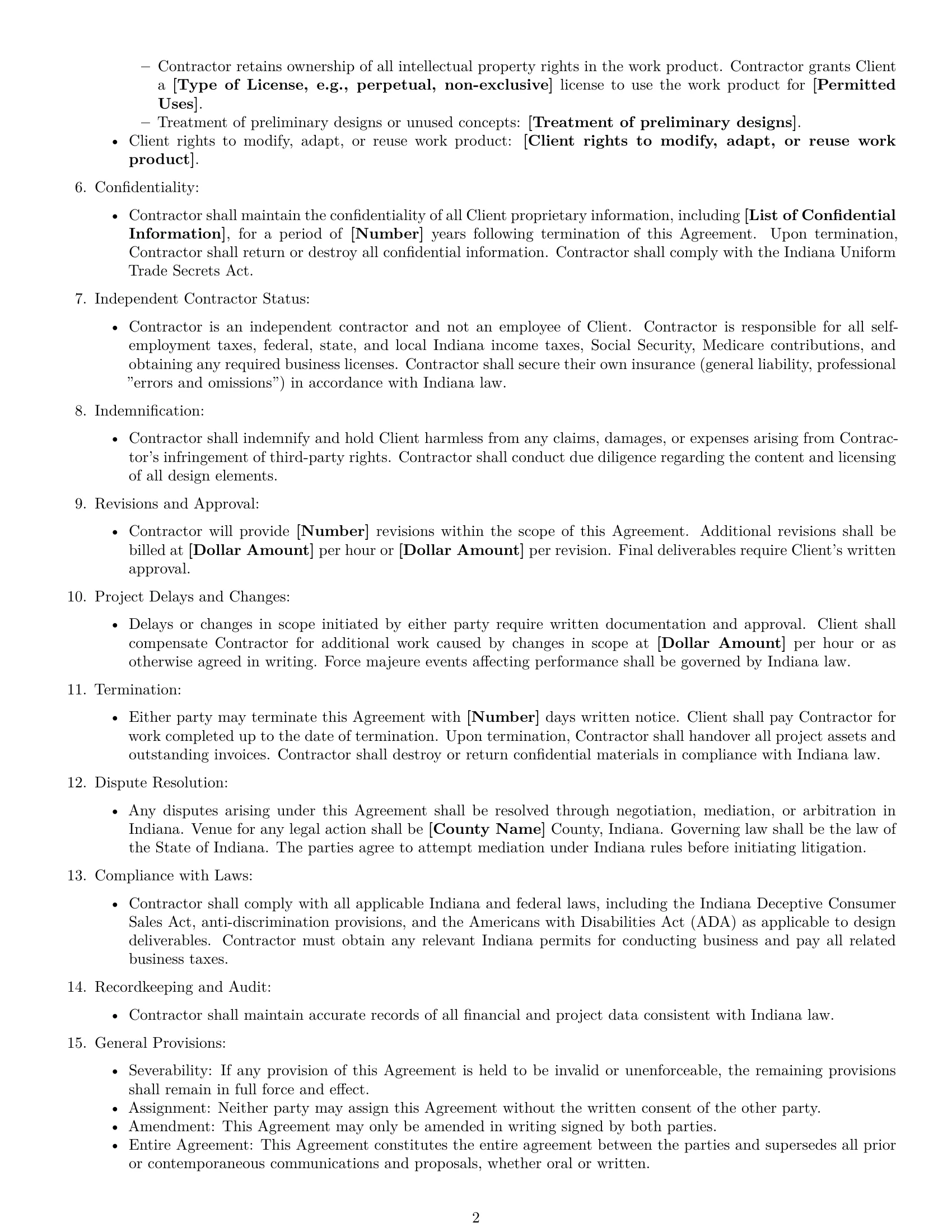 Preview page 2 of Free Indiana design independent contractor agreement template