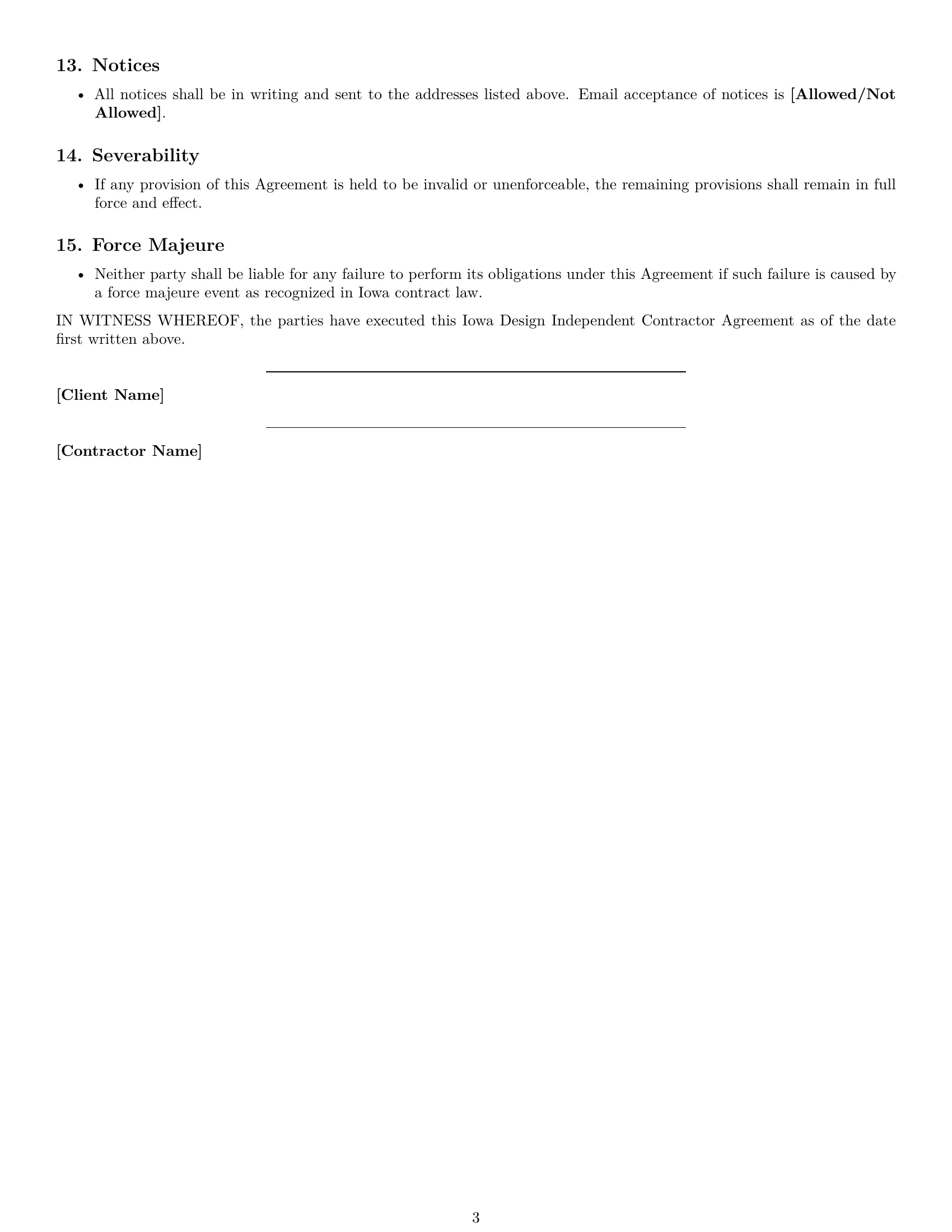 Preview page 3 of Free Iowa design independent contractor agreement template