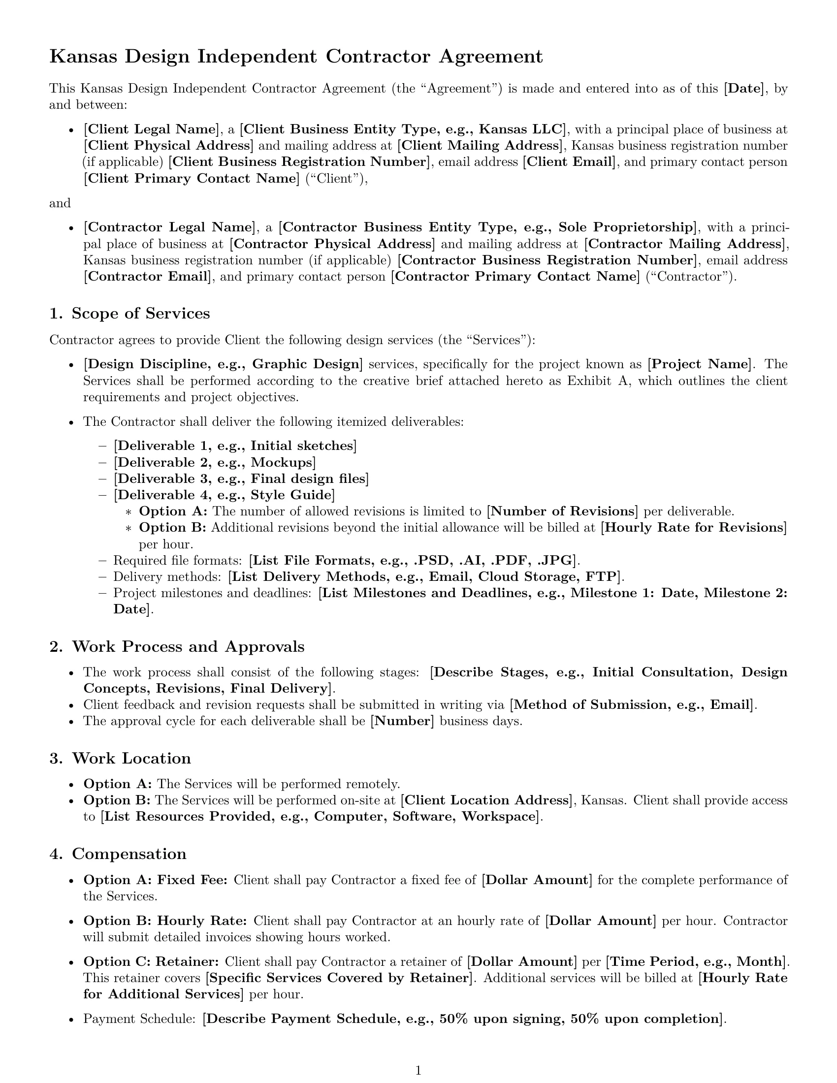 Preview page 1 of Free Kansas design independent contractor agreement template
