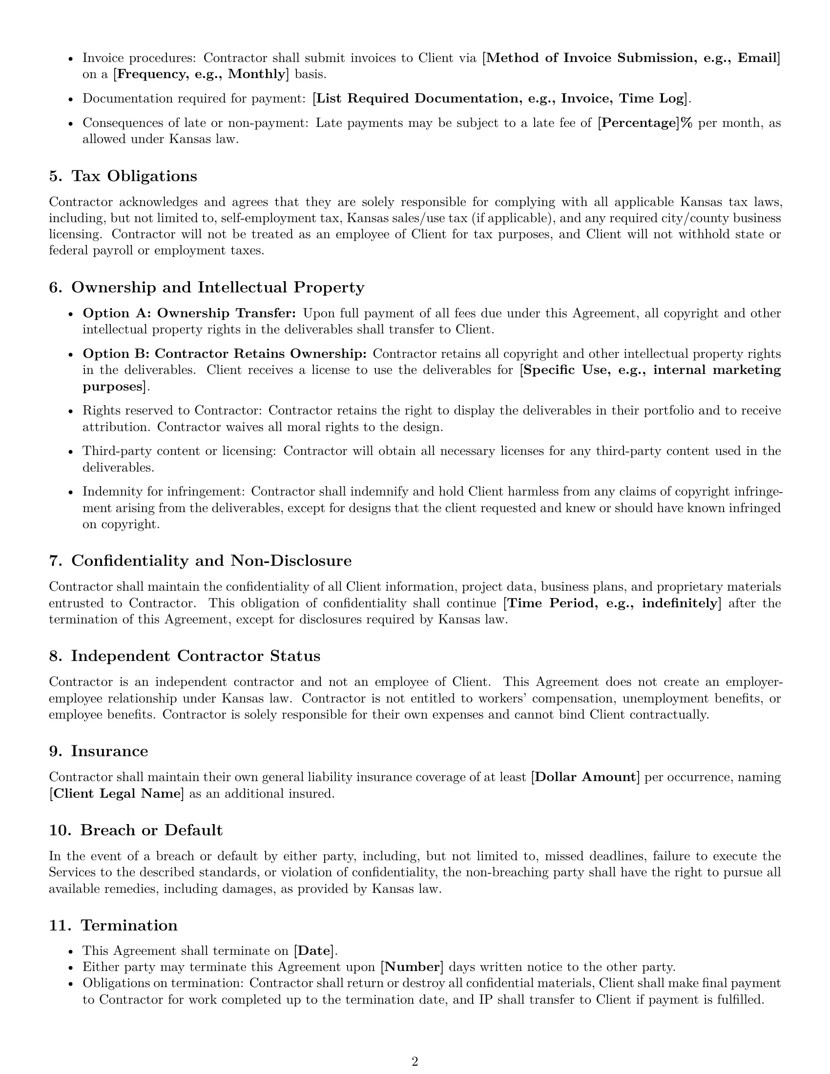 Preview page 2 of Free Kansas design independent contractor agreement template