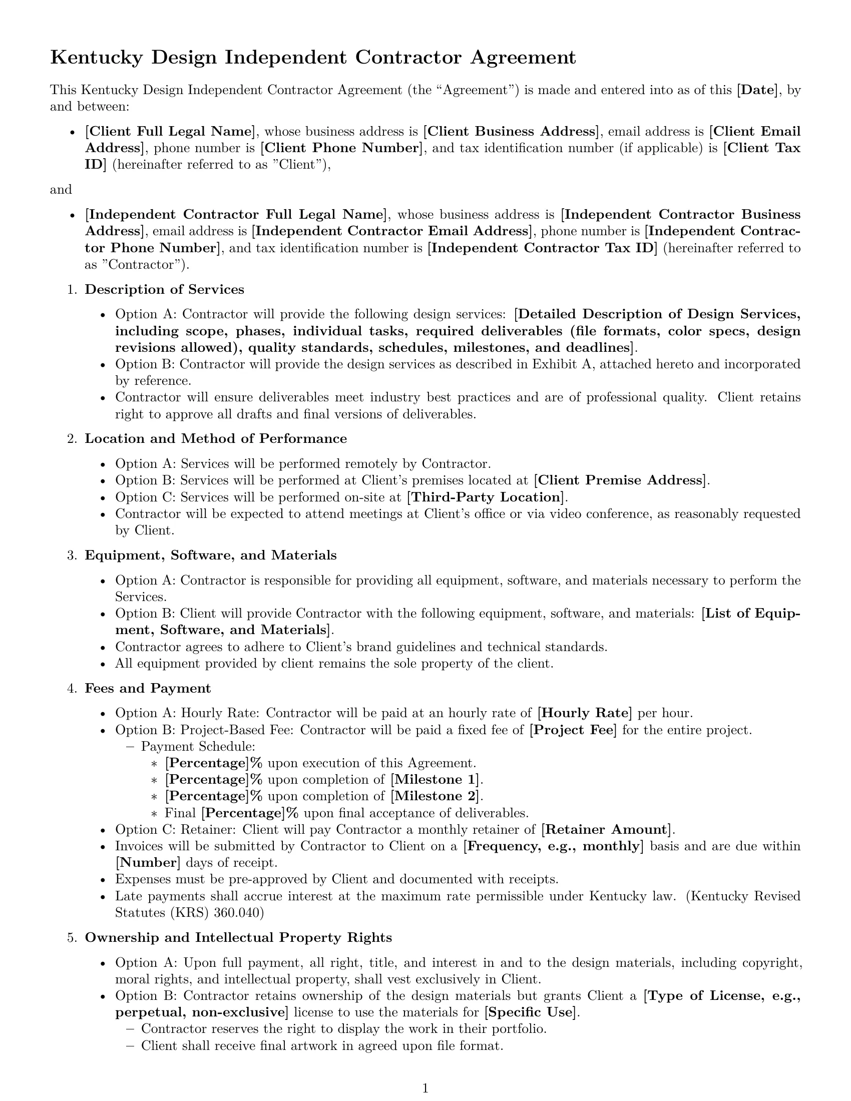 Preview page 1 of Free Kentucky design independent contractor agreement template