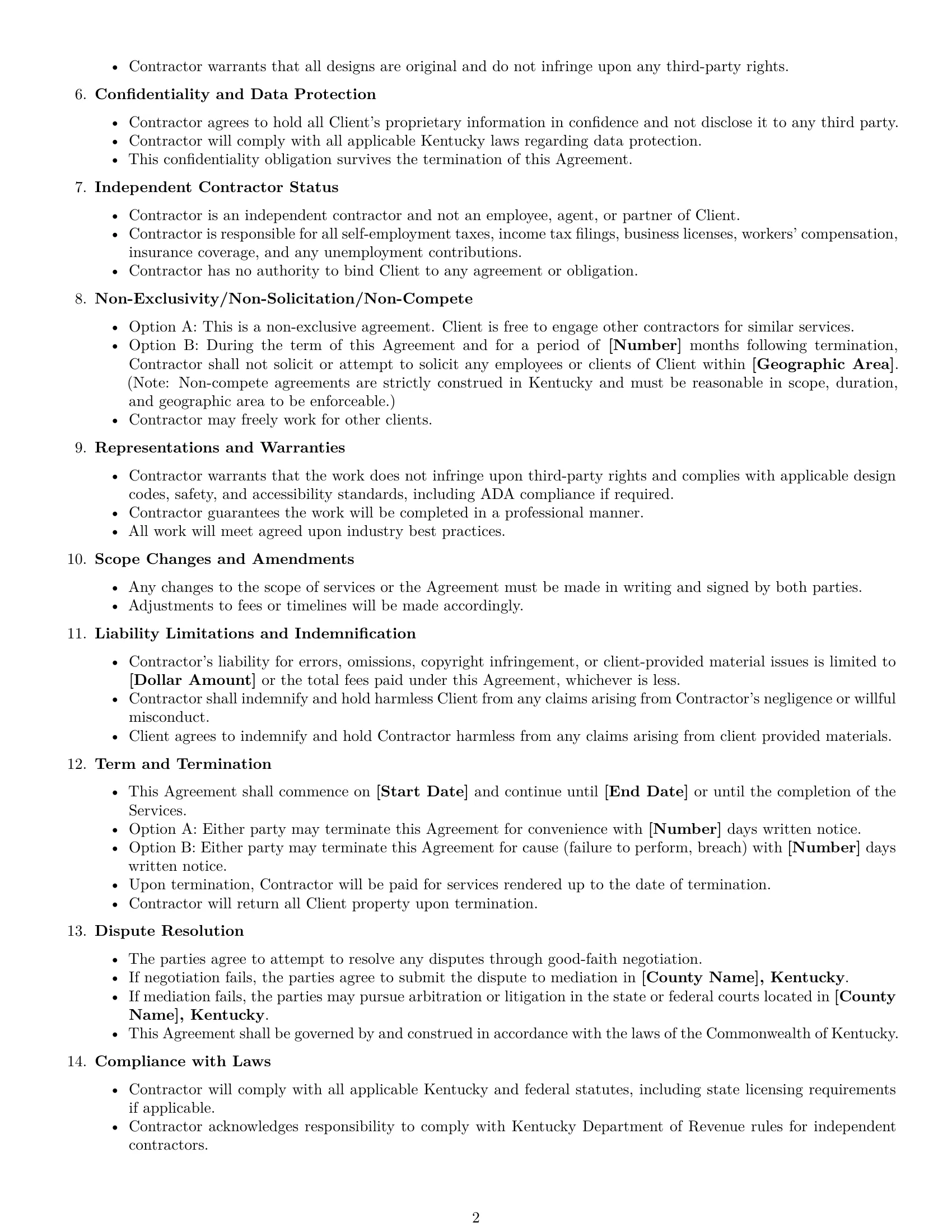 Preview page 2 of Free Kentucky design independent contractor agreement template