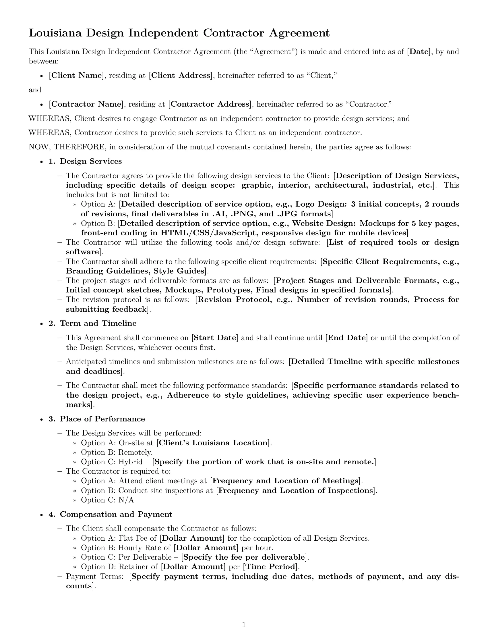 Preview page 1 of Free Louisiana design independent contractor agreement template