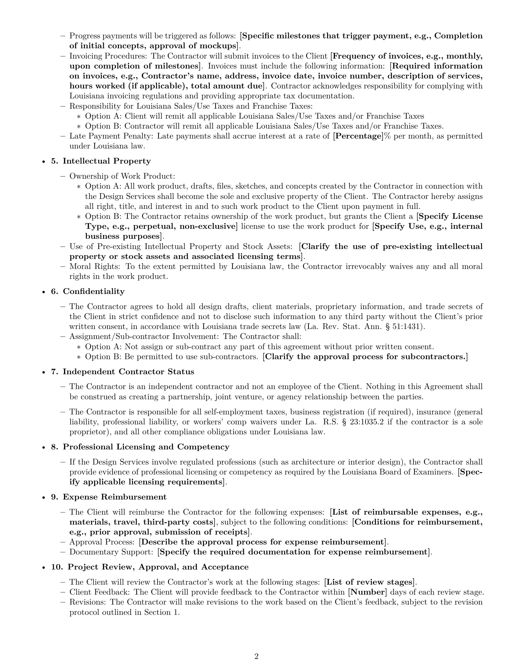 Preview page 2 of Free Louisiana design independent contractor agreement template