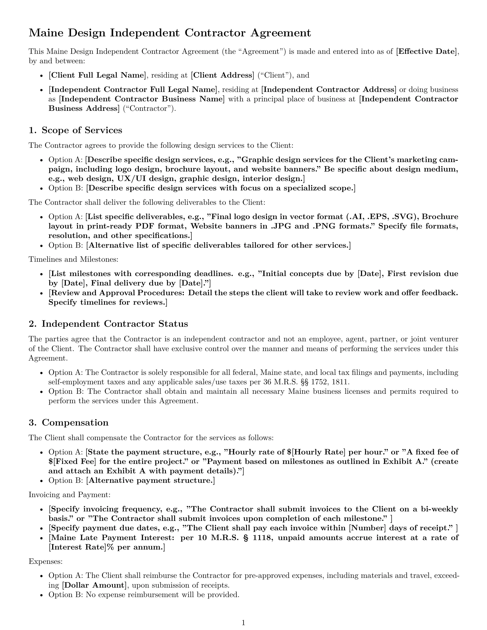 Preview page 1 of Free Maine design independent contractor agreement template