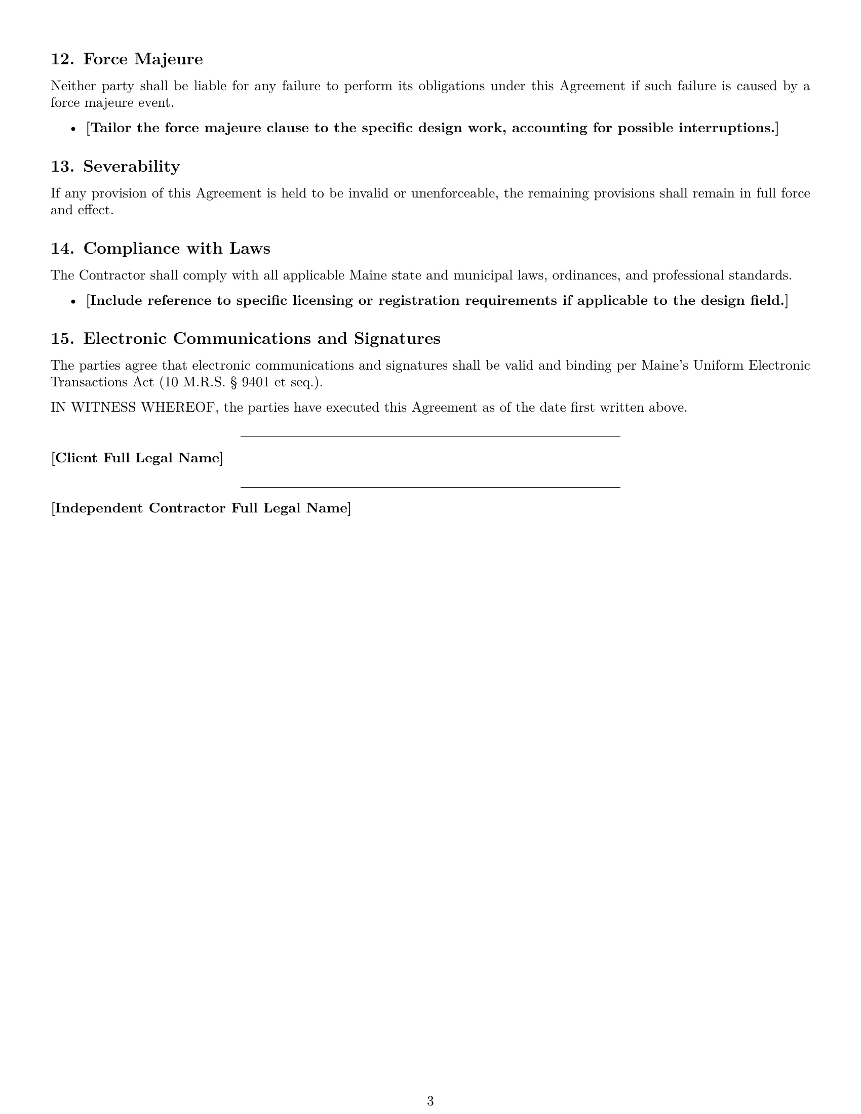 Preview page 3 of Free Maine design independent contractor agreement template