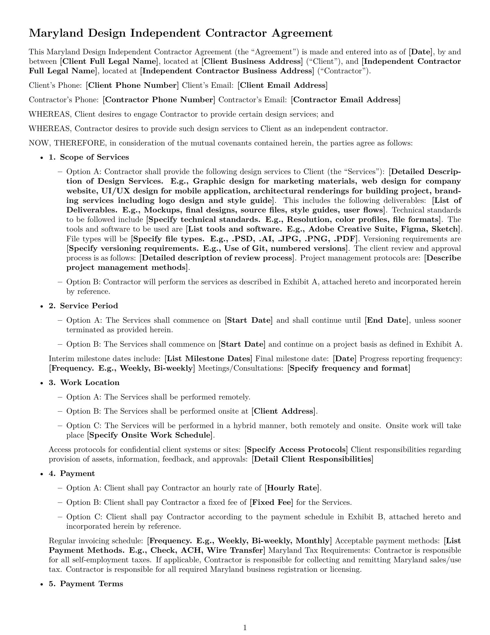 Preview page 1 of Free Maryland design independent contractor agreement template