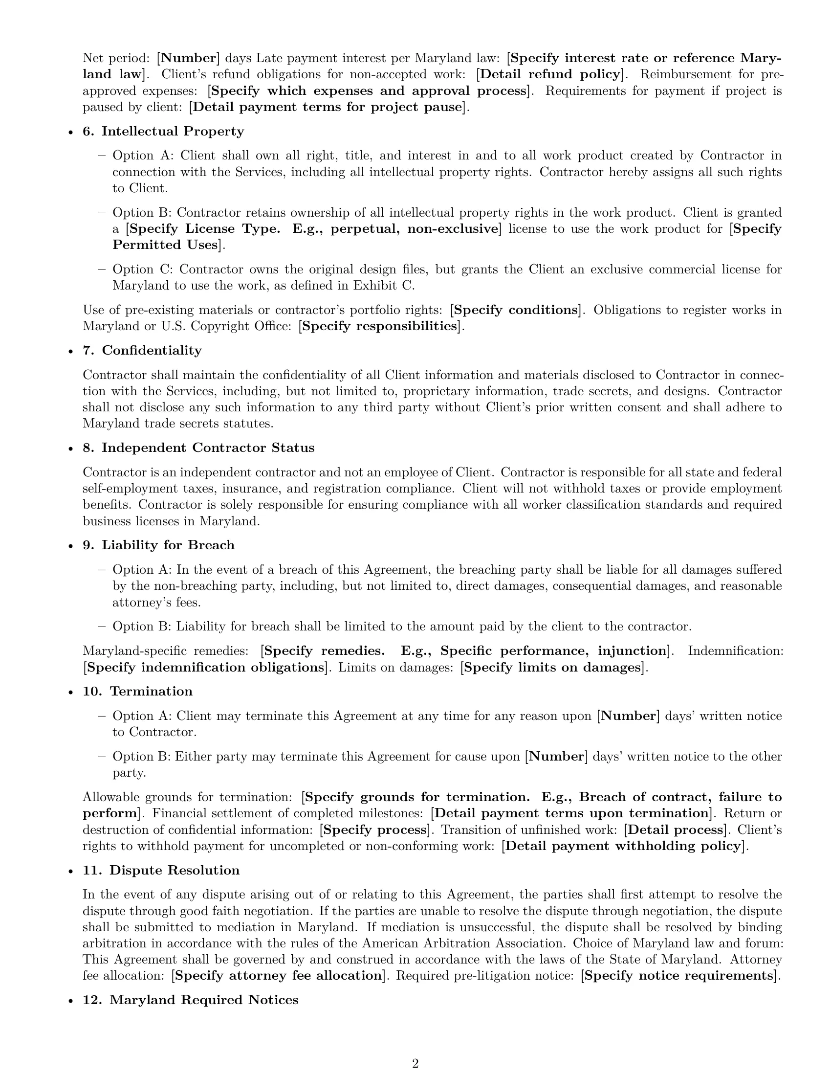 Preview page 2 of Free Maryland design independent contractor agreement template