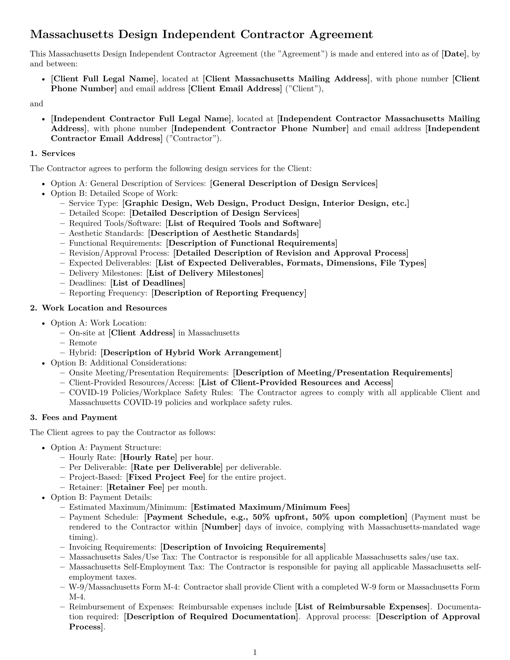 Preview page 1 of Free Massachusetts design independent contractor agreement template