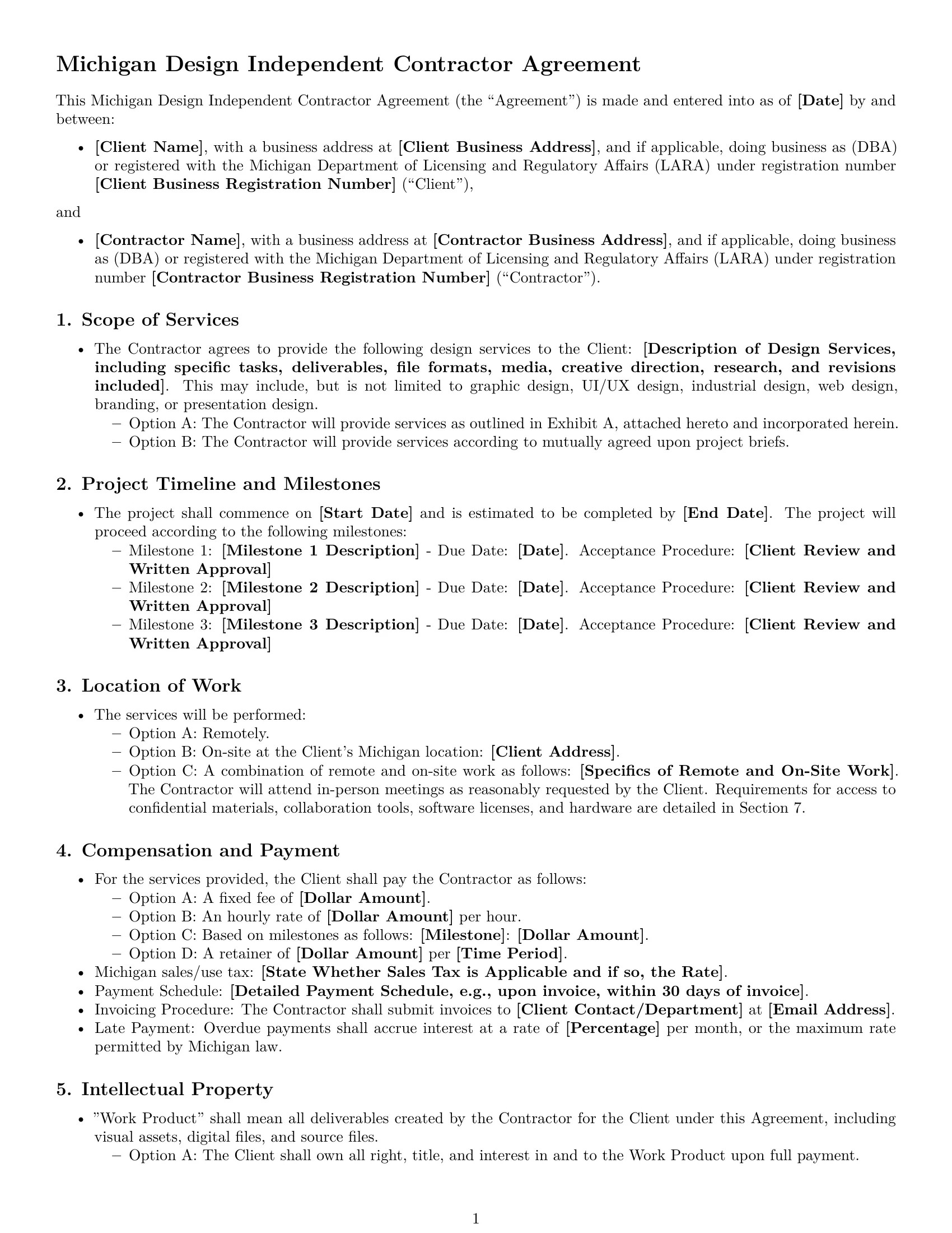 Preview page 1 of Free Michigan design independent contractor agreement template