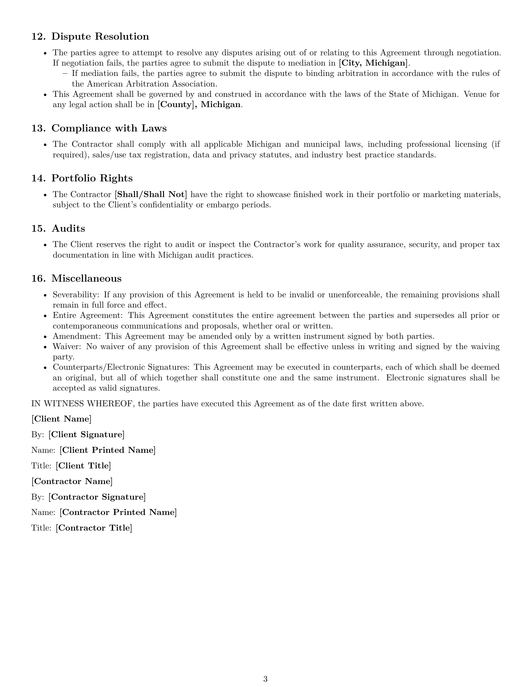 Preview page 3 of Free Michigan design independent contractor agreement template