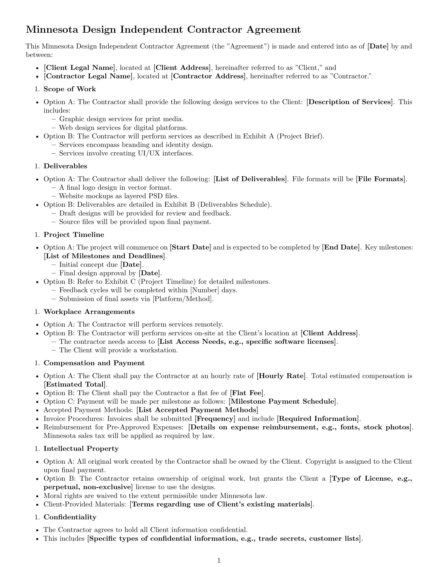 Preview page 1 of Free Minnesota design independent contractor agreement template