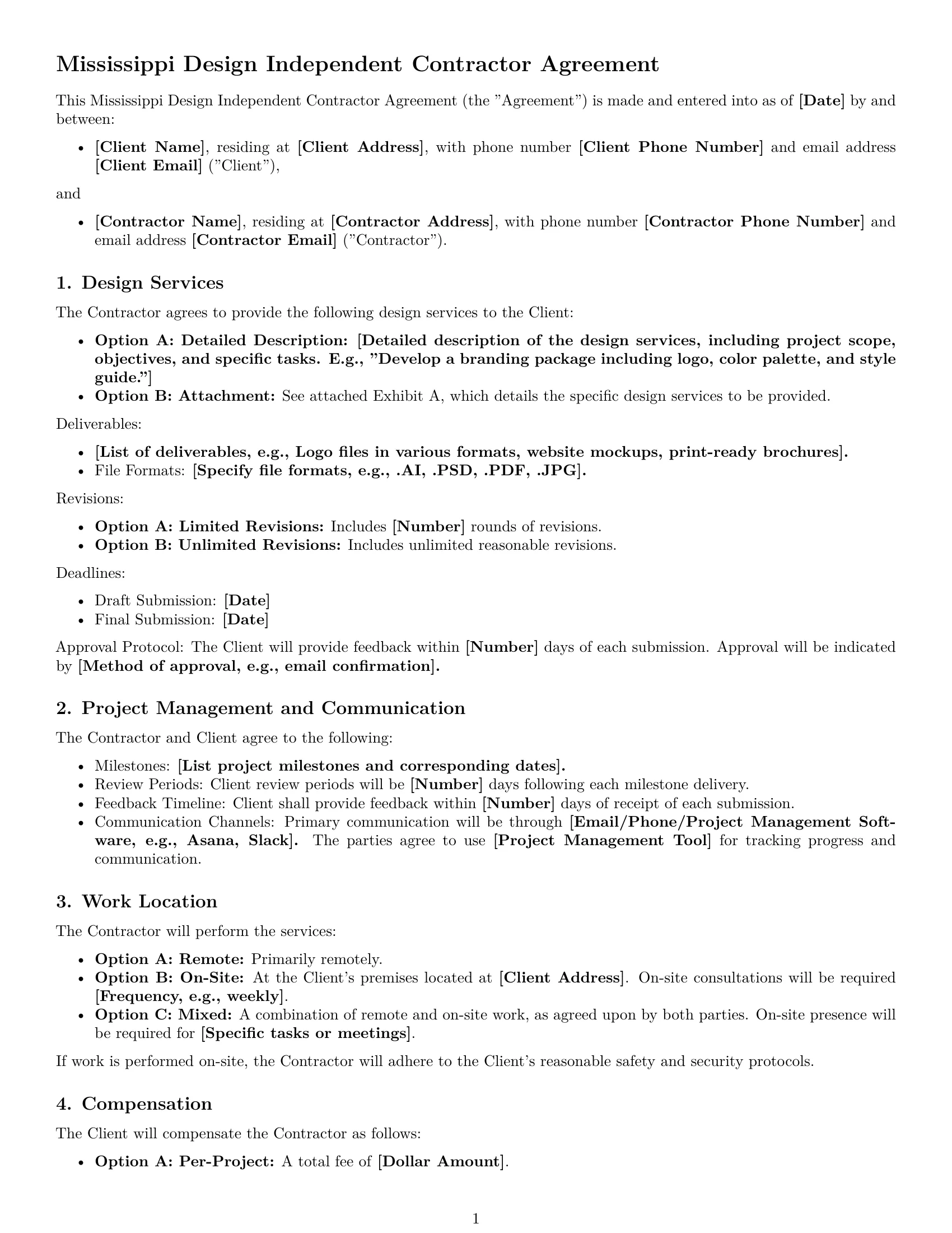 Preview page 1 of Free Mississippi design independent contractor agreement template
