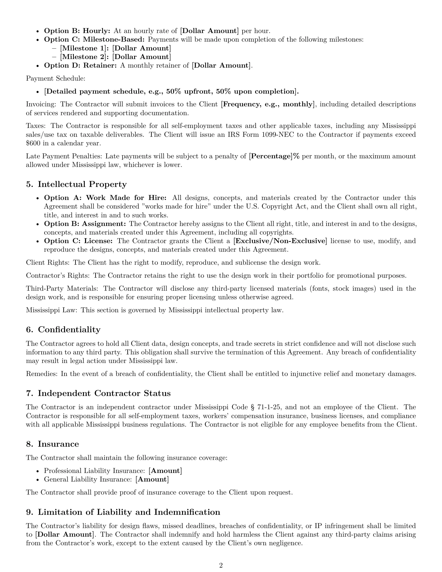 Preview page 2 of Free Mississippi design independent contractor agreement template