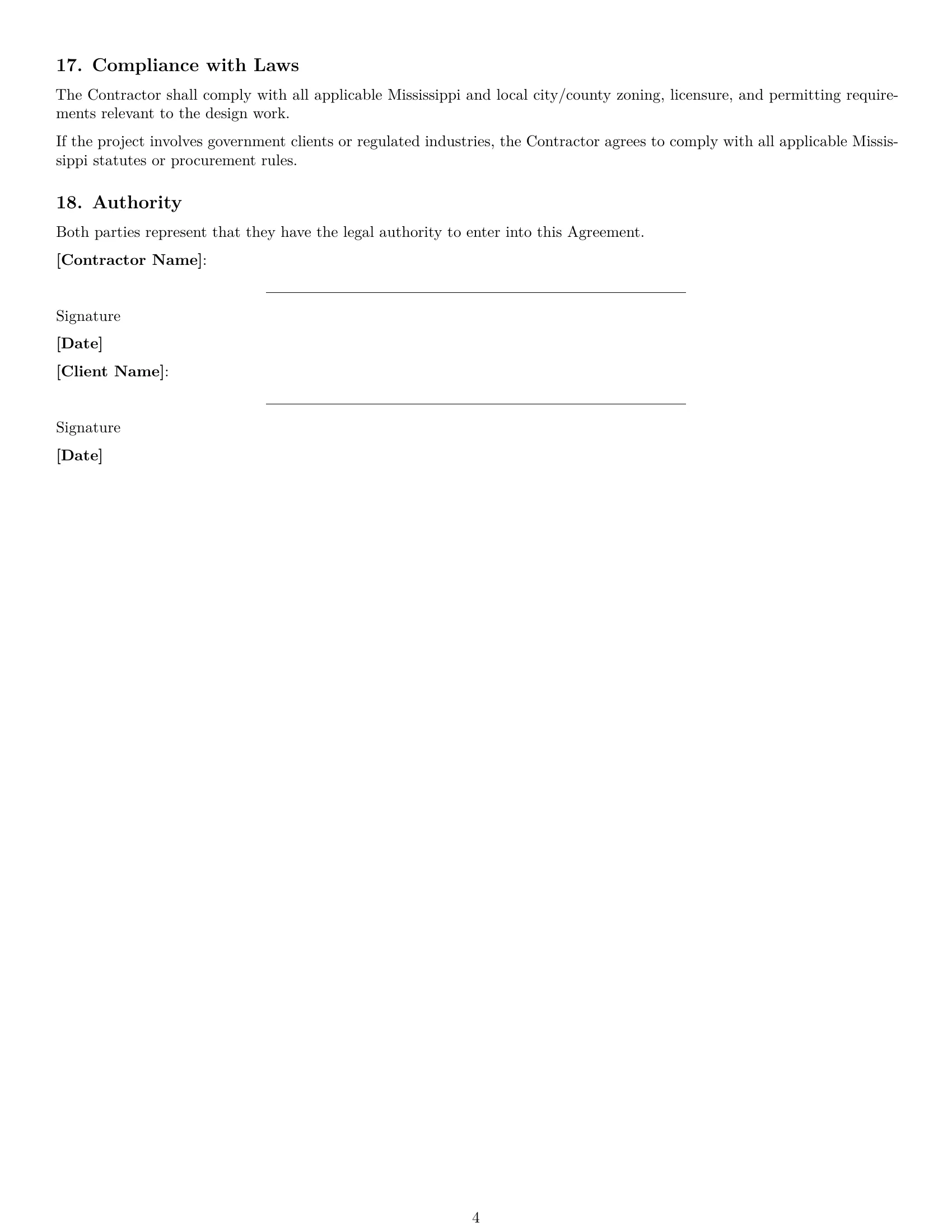 Preview page 4 of Free Mississippi design independent contractor agreement template