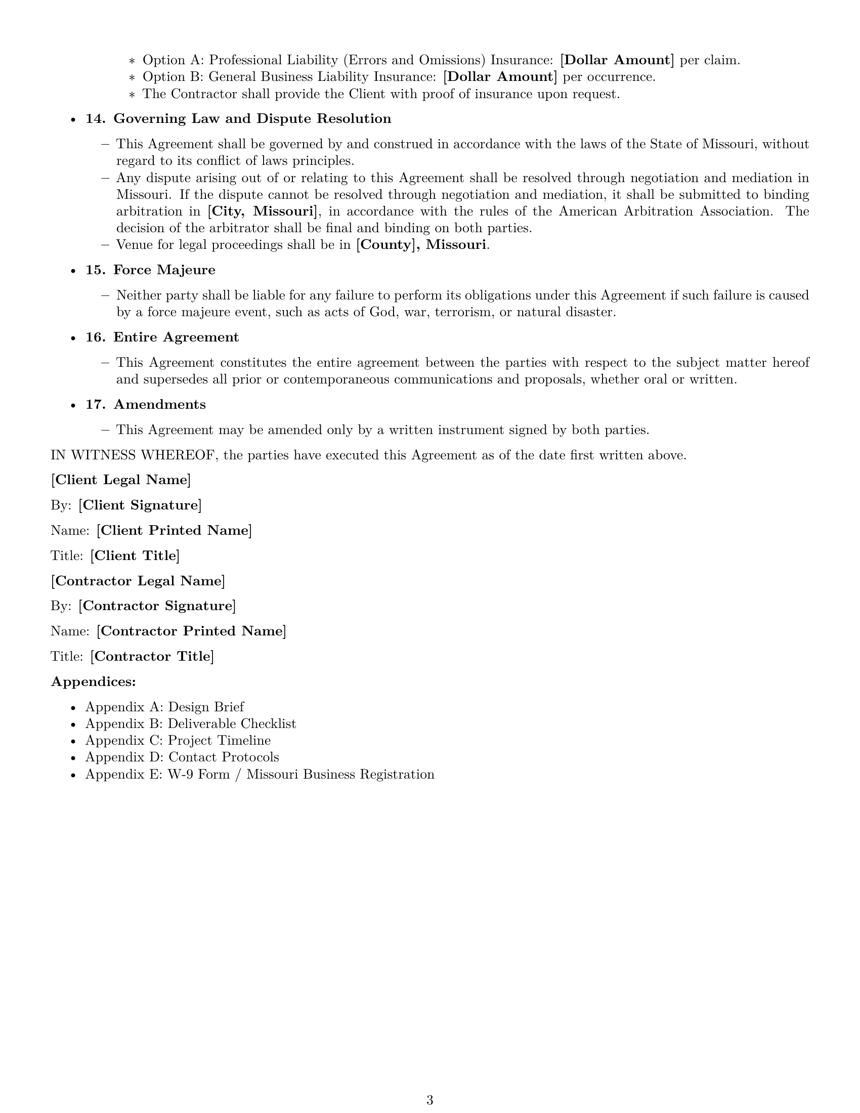 Preview page 3 of Free Missouri design independent contractor agreement template