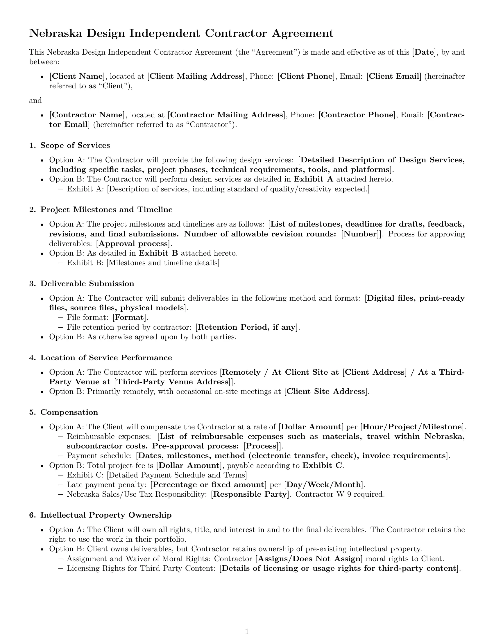 Preview page 1 of Free Nebraska design independent contractor agreement template