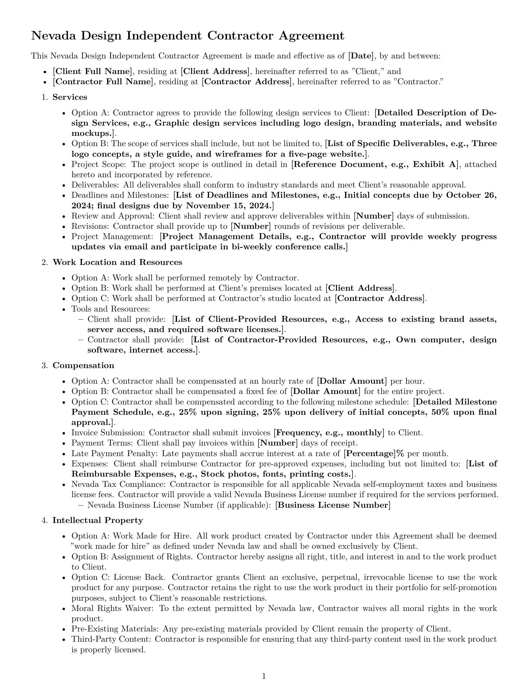 Preview page 1 of Free Nevada design independent contractor agreement template