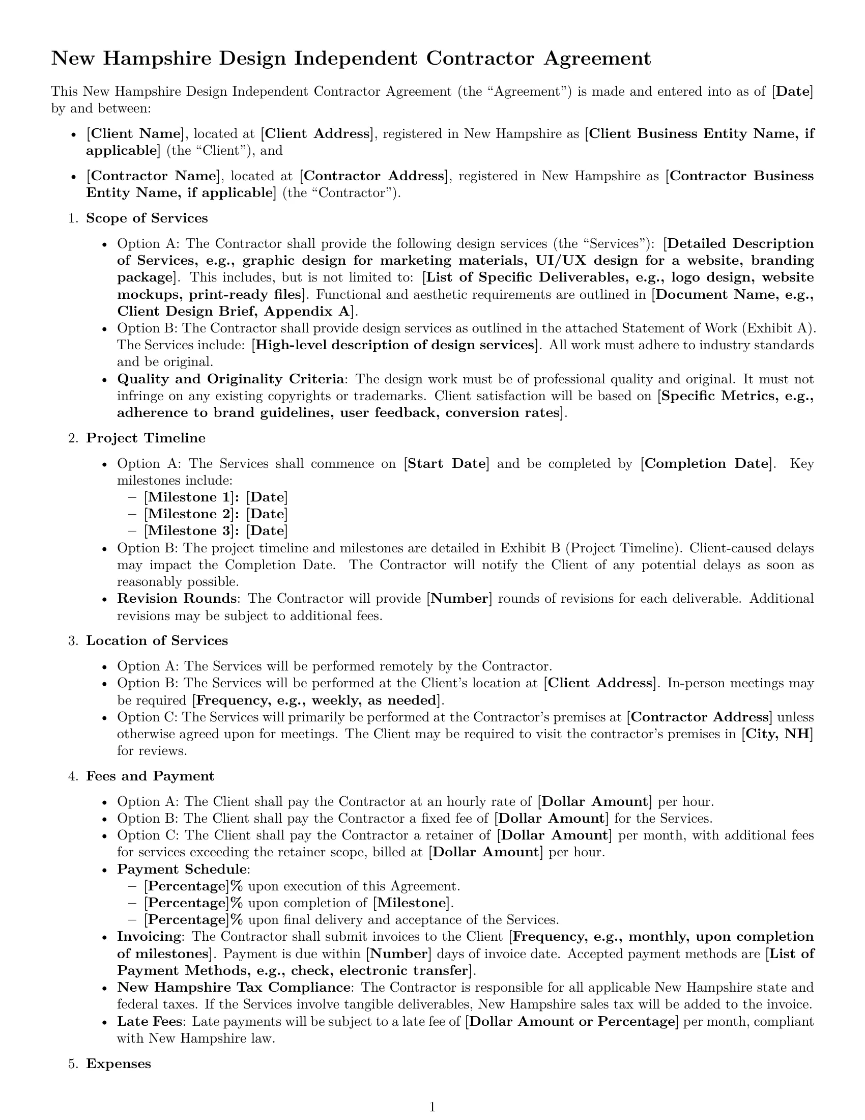 Preview page 1 of Free New Hampshire design independent contractor agreement template
