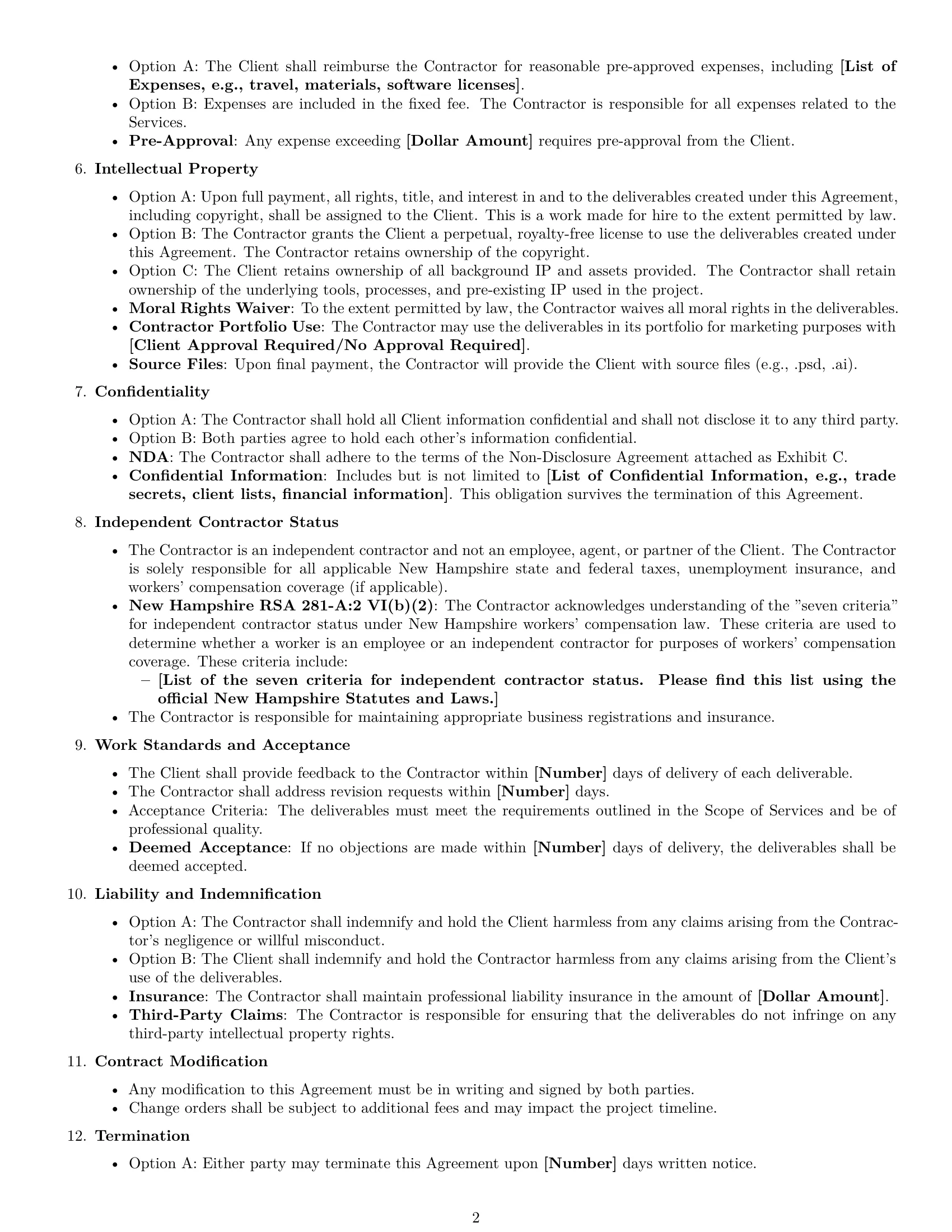 Preview page 2 of Free New Hampshire design independent contractor agreement template