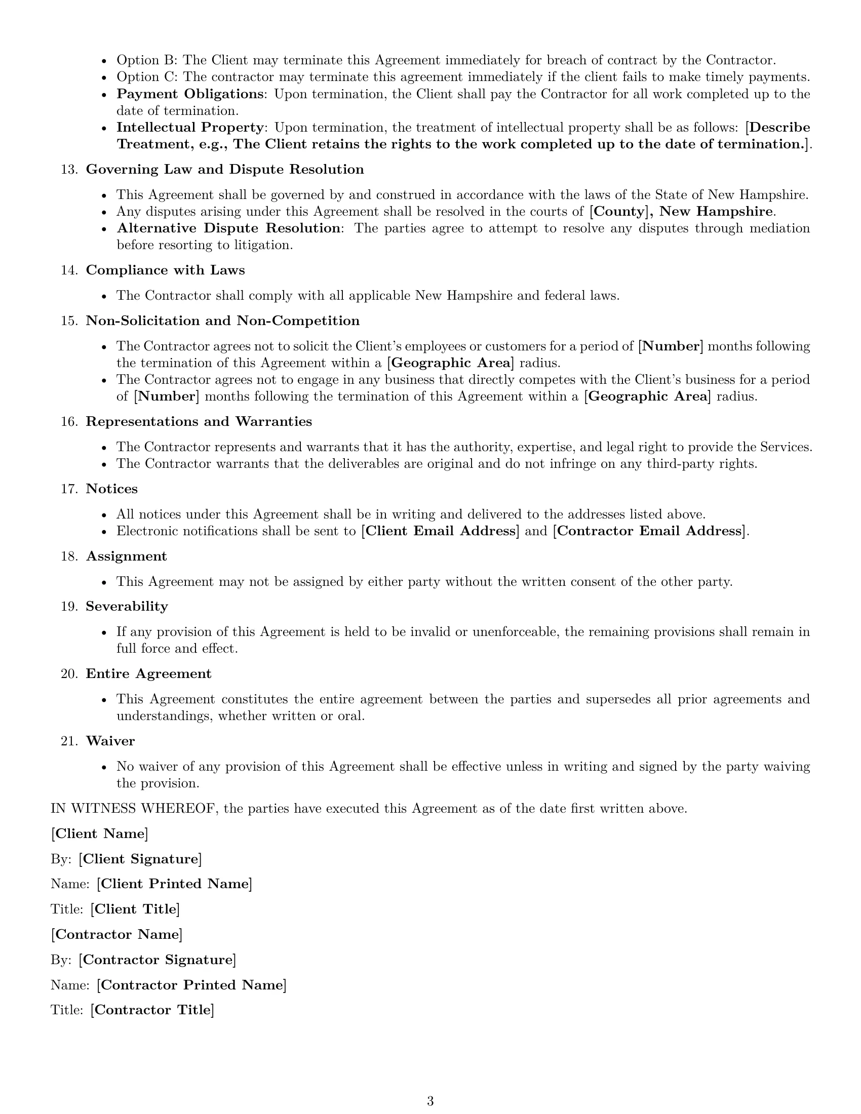 Preview page 3 of Free New Hampshire design independent contractor agreement template