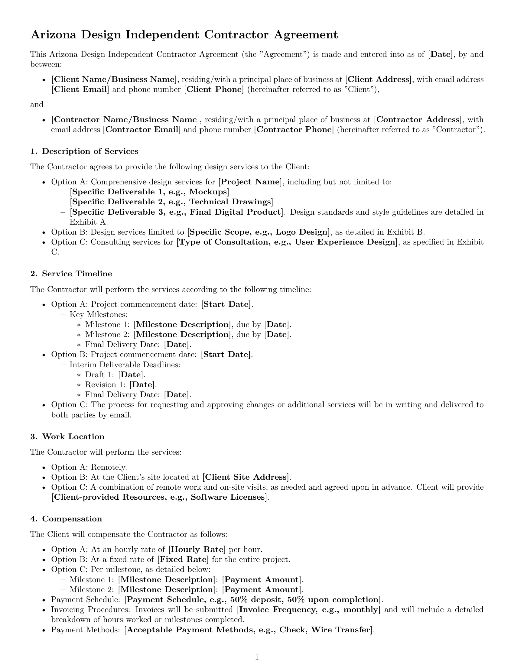 Preview page 1 of Free Arizona design independent contractor agreement template