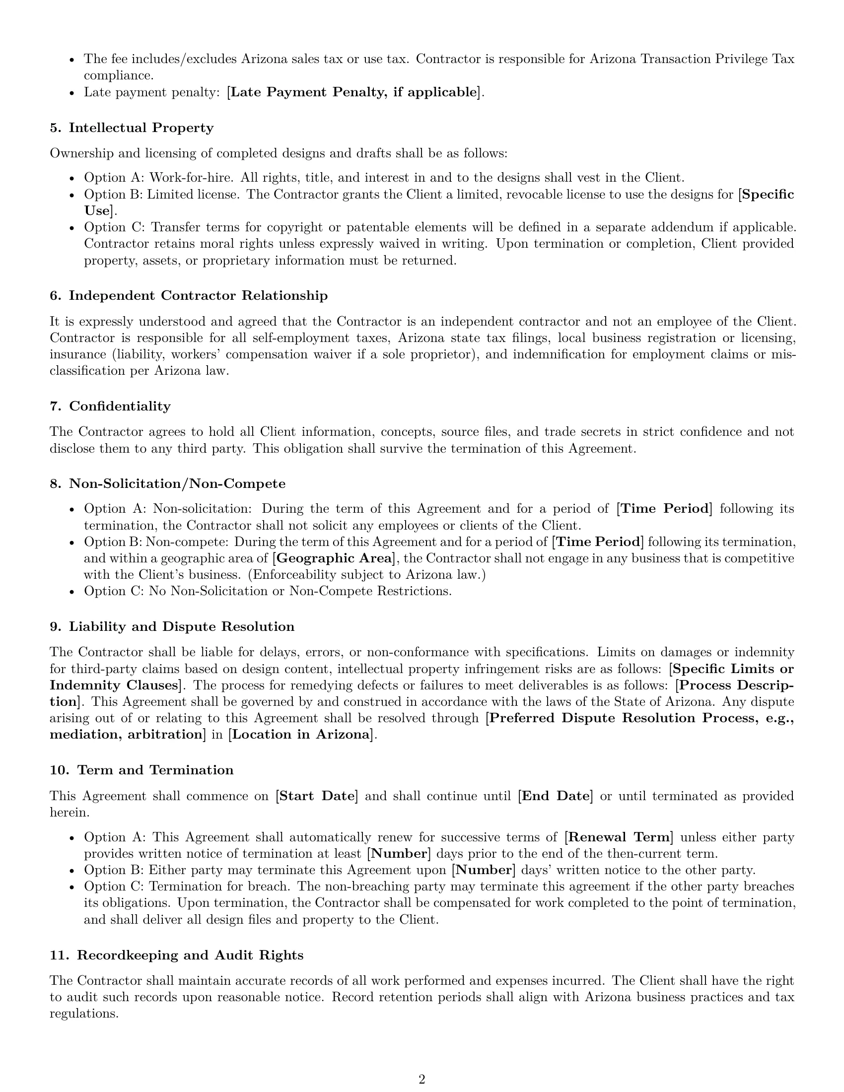 Preview page 2 of Free Arizona design independent contractor agreement template