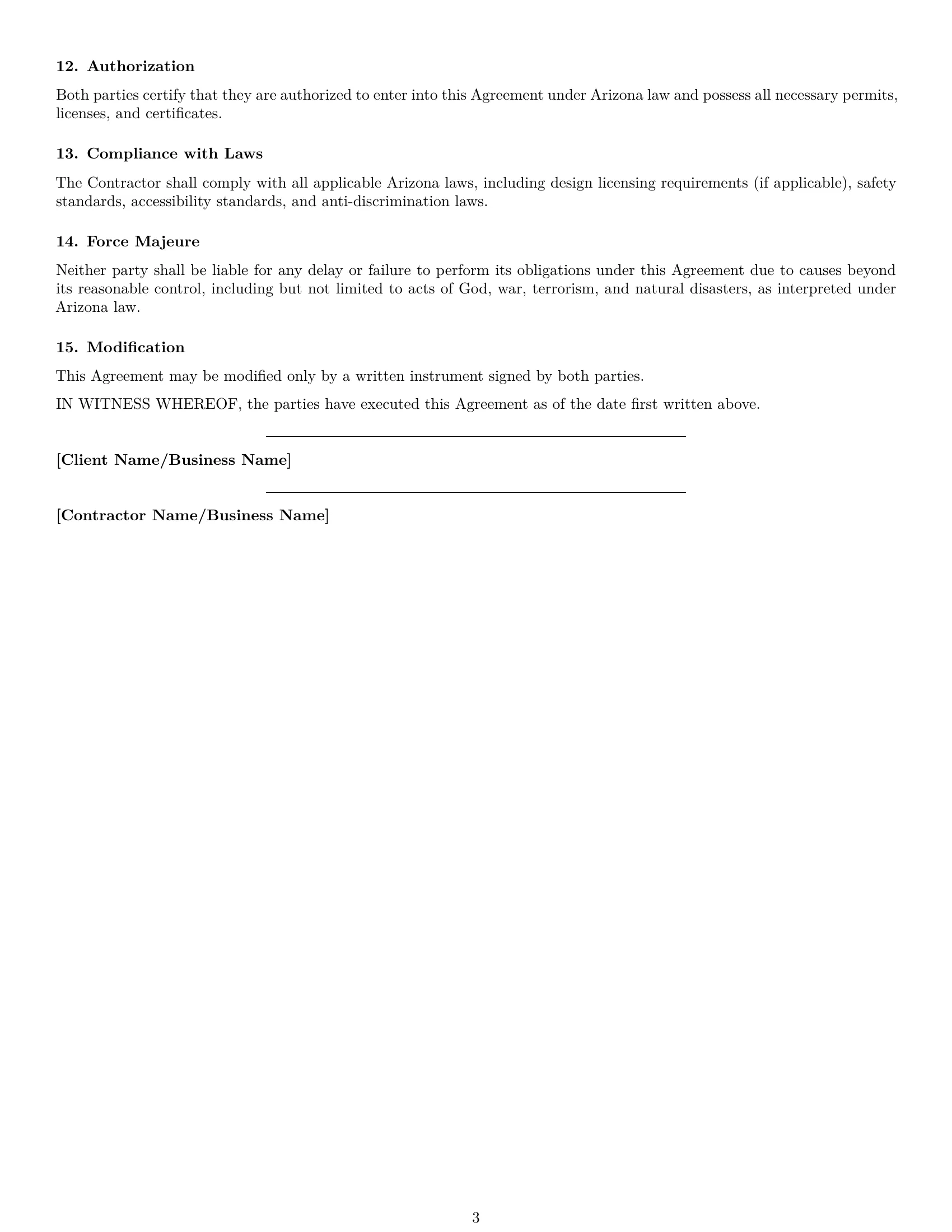 Preview page 3 of Free Arizona design independent contractor agreement template