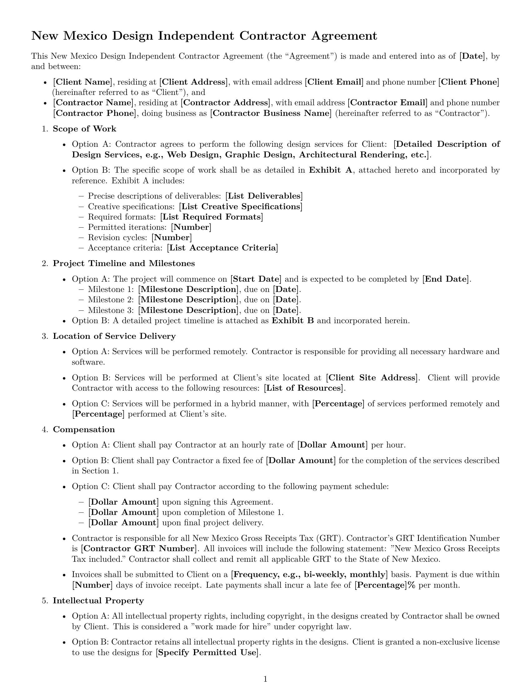 Preview page 1 of Free New Mexico design independent contractor agreement template
