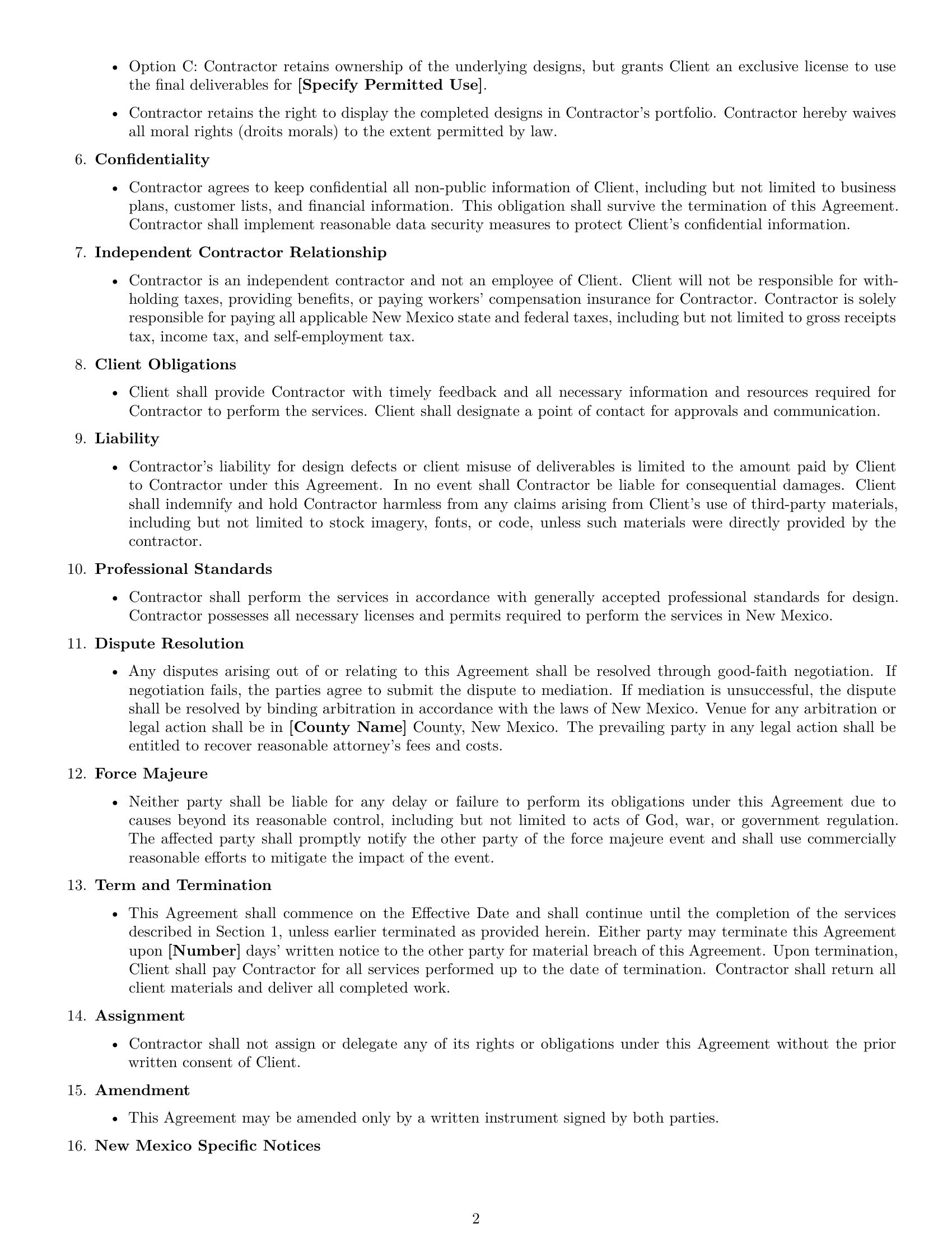 Preview page 2 of Free New Mexico design independent contractor agreement template