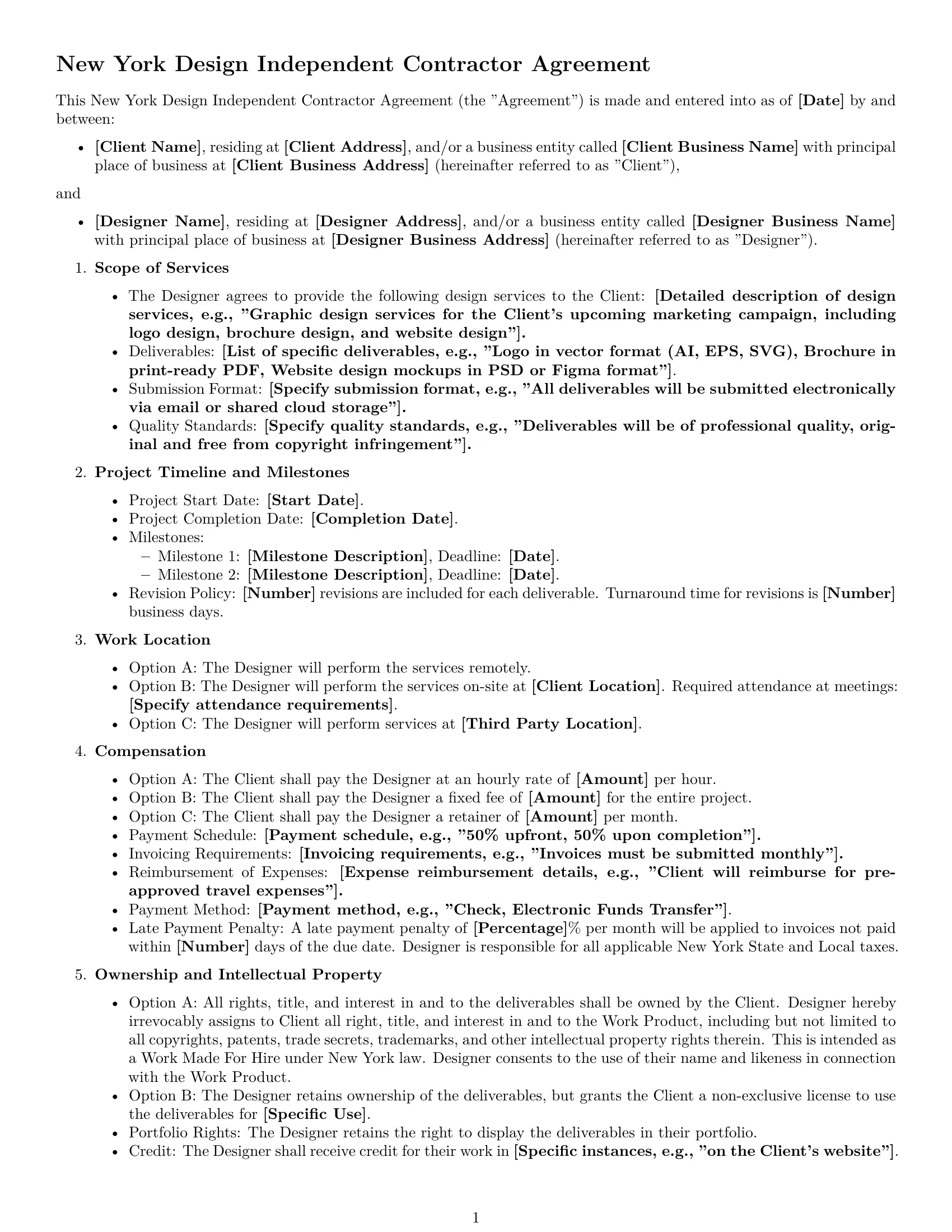 Preview page 1 of Free New York design independent contractor agreement template