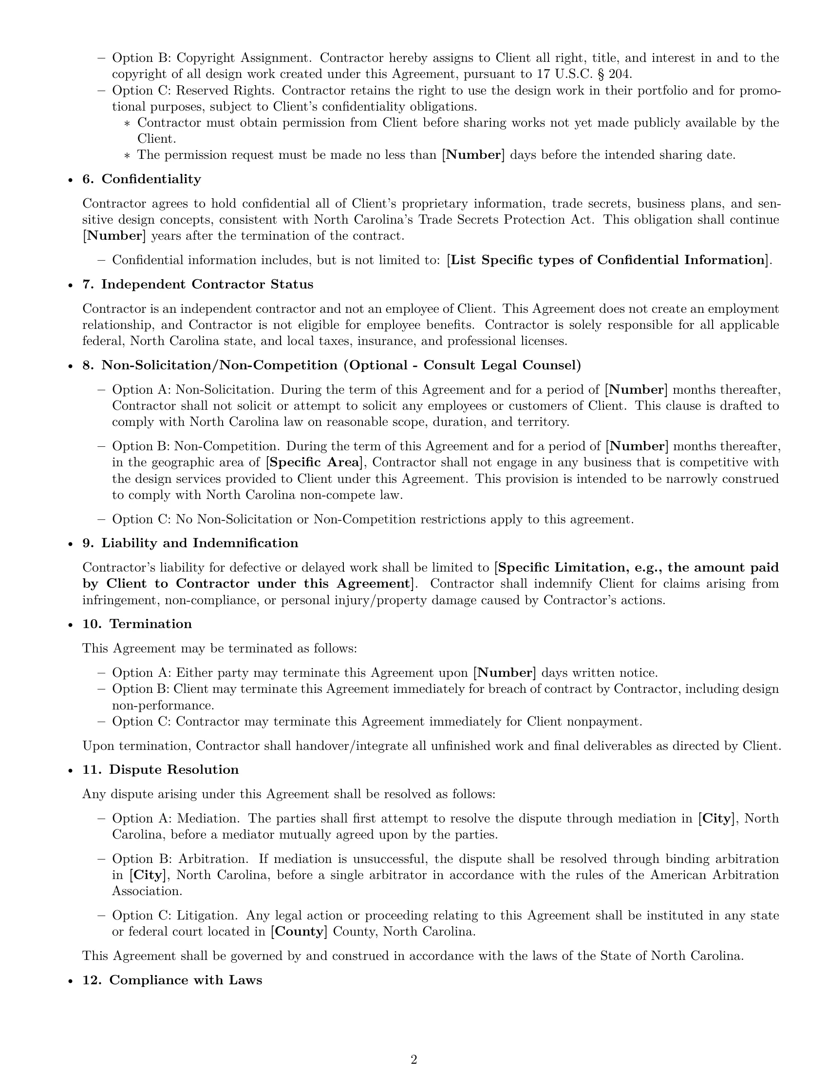 Preview page 2 of Free North Carolina design independent contractor agreement template
