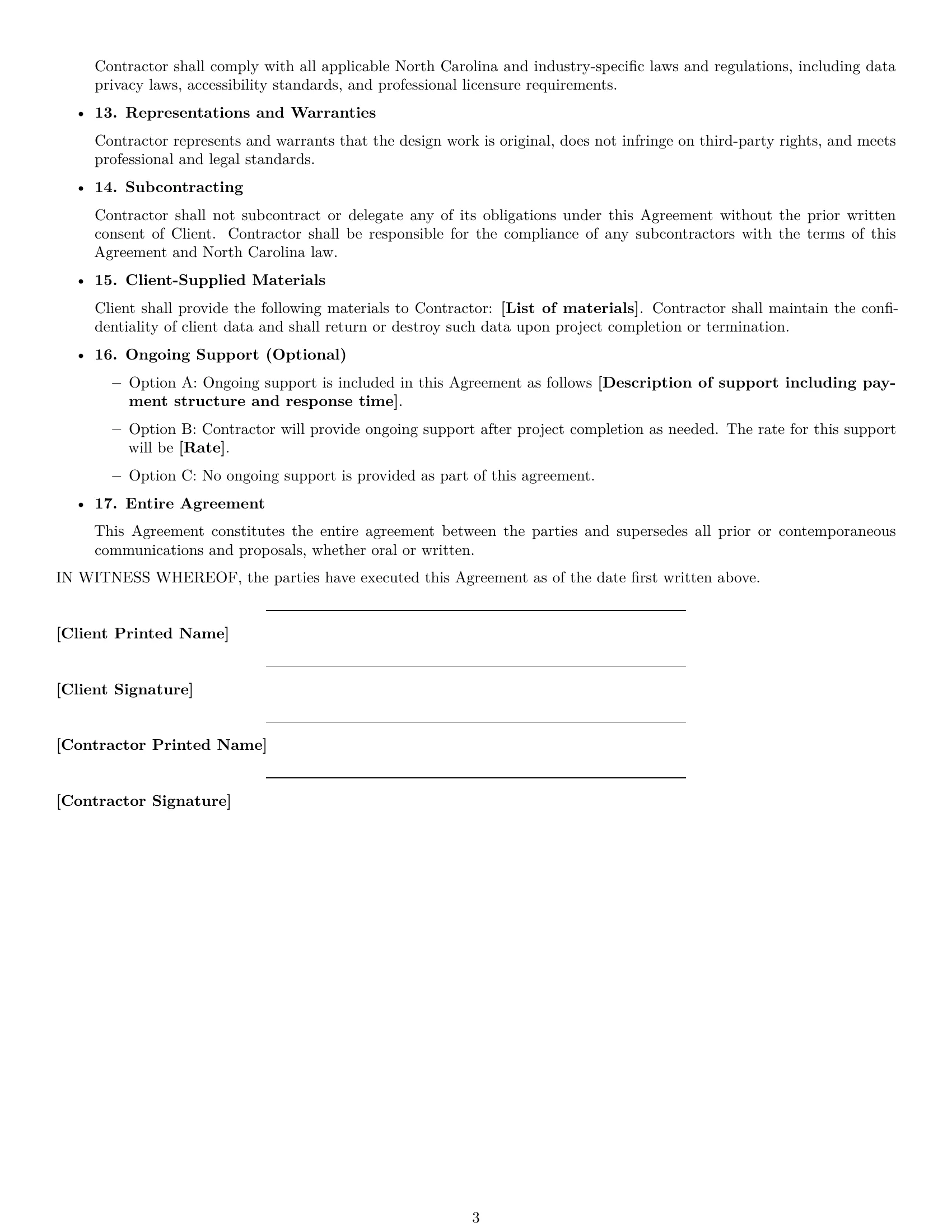 Preview page 3 of Free North Carolina design independent contractor agreement template