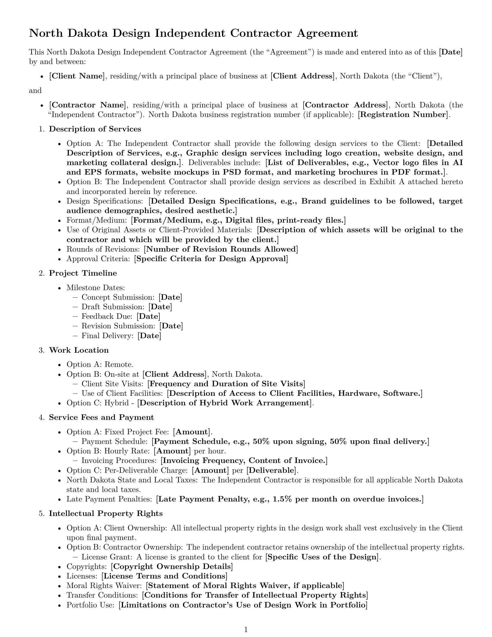 Preview page 1 of Free North Dakota design independent contractor agreement template