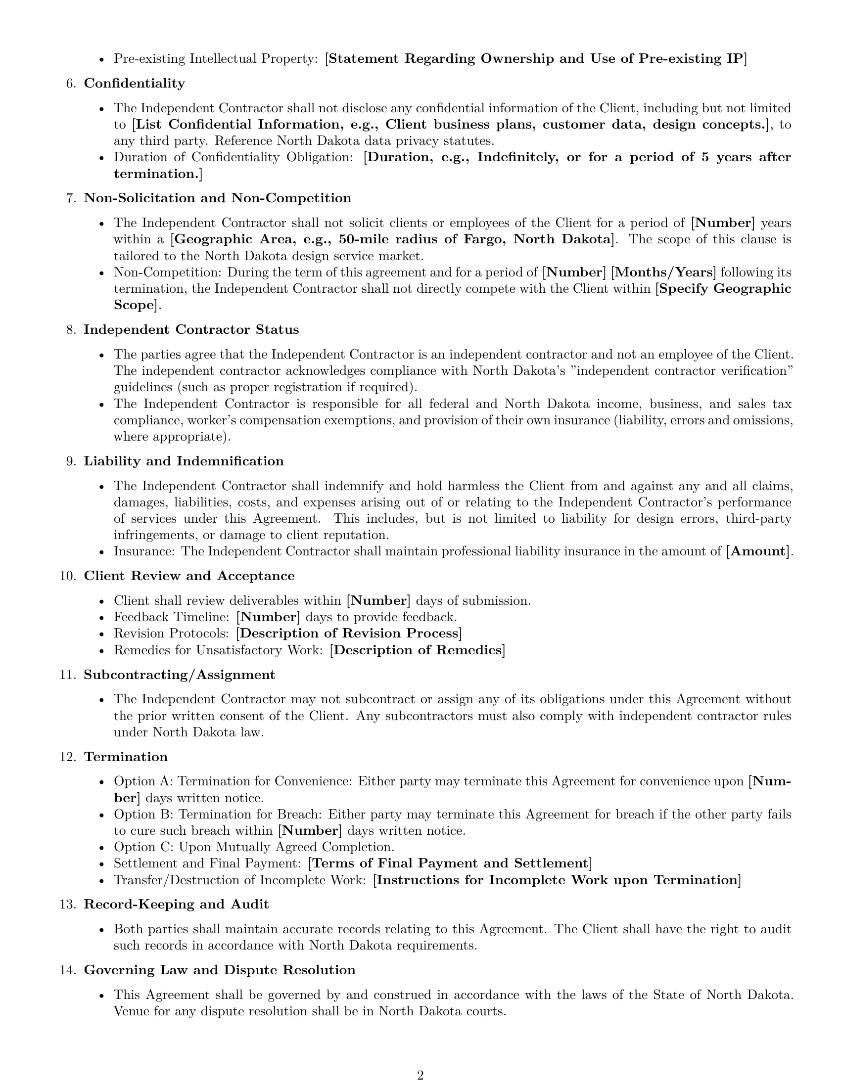 Preview page 2 of Free North Dakota design independent contractor agreement template