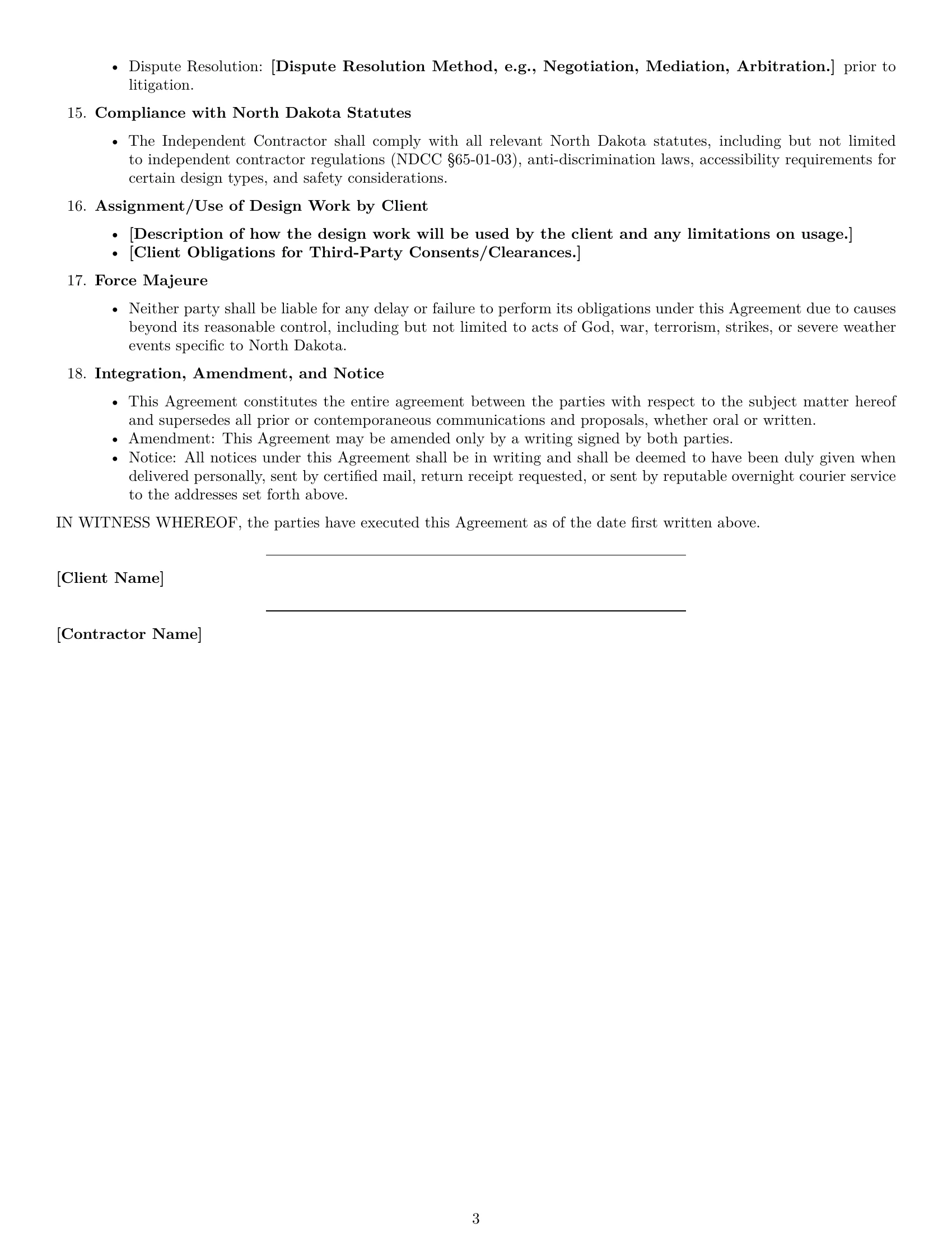 Preview page 3 of Free North Dakota design independent contractor agreement template
