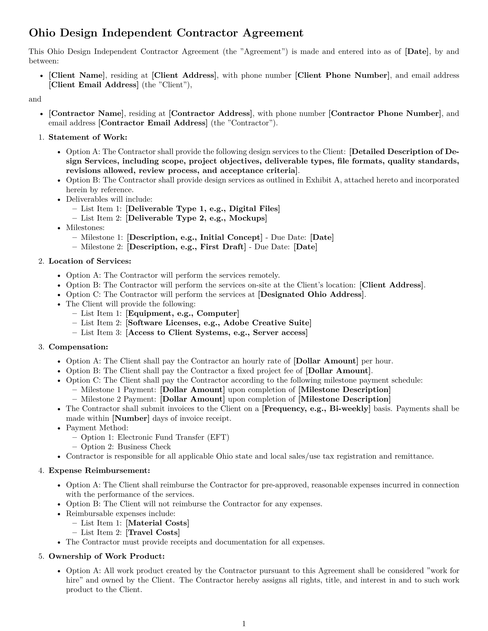 Preview page 1 of Free Ohio design independent contractor agreement template