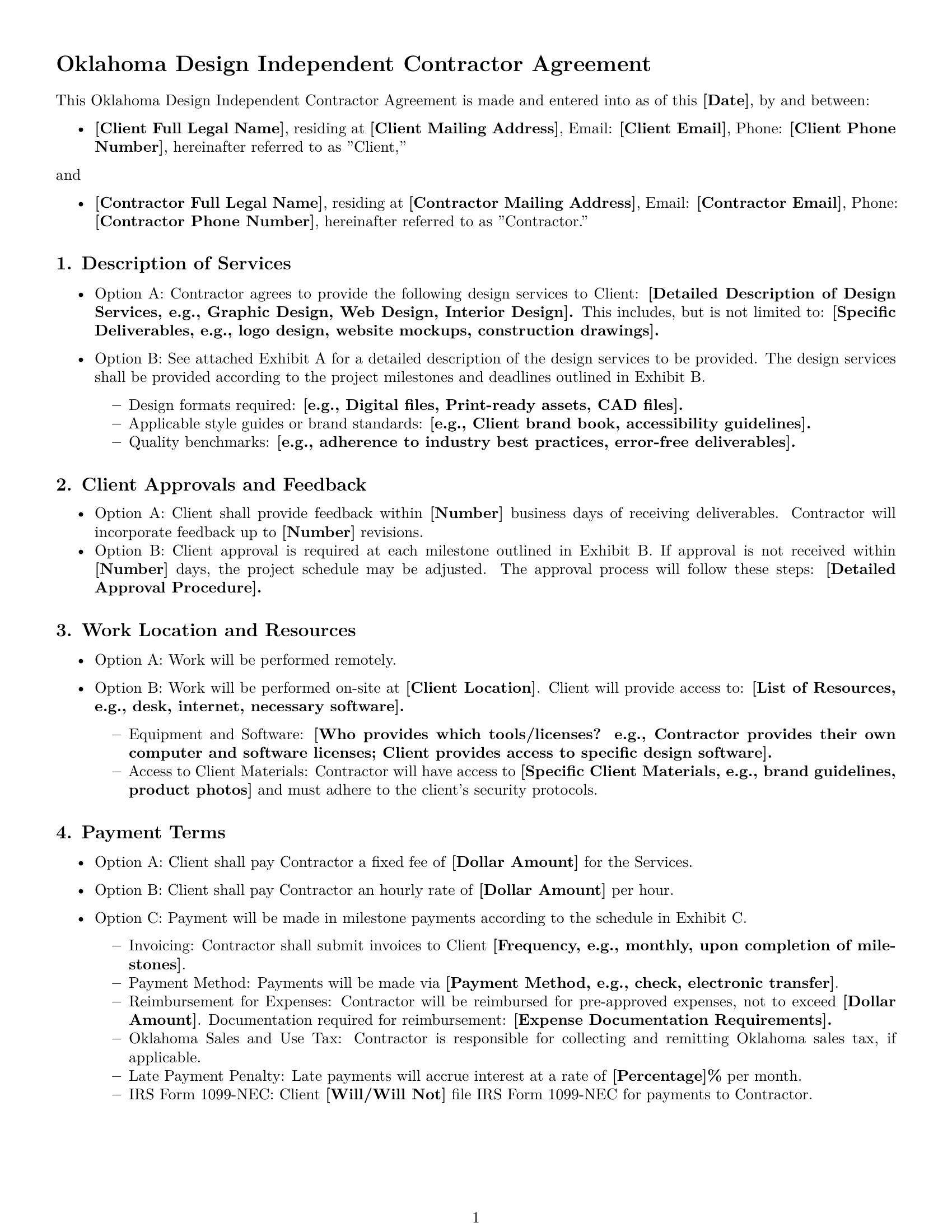 Preview page 1 of Free Oklahoma design independent contractor agreement template