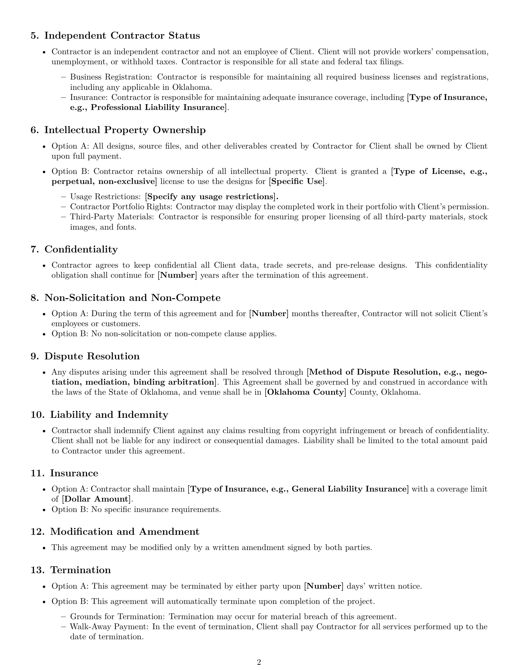 Preview page 2 of Free Oklahoma design independent contractor agreement template