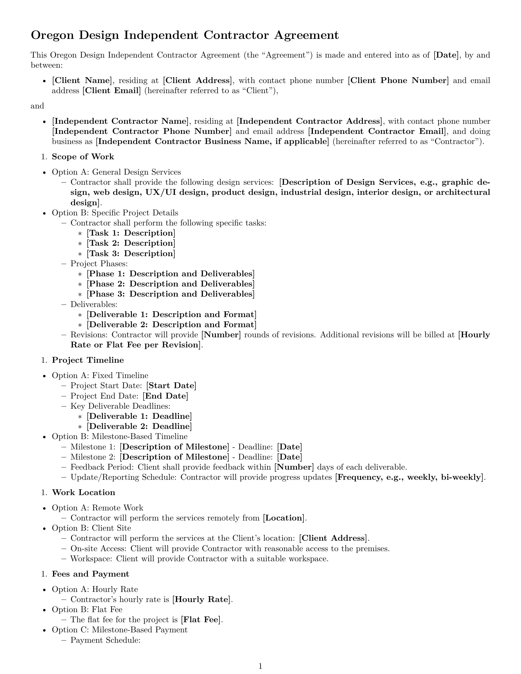 Preview page 1 of Free Oregon design independent contractor agreement template