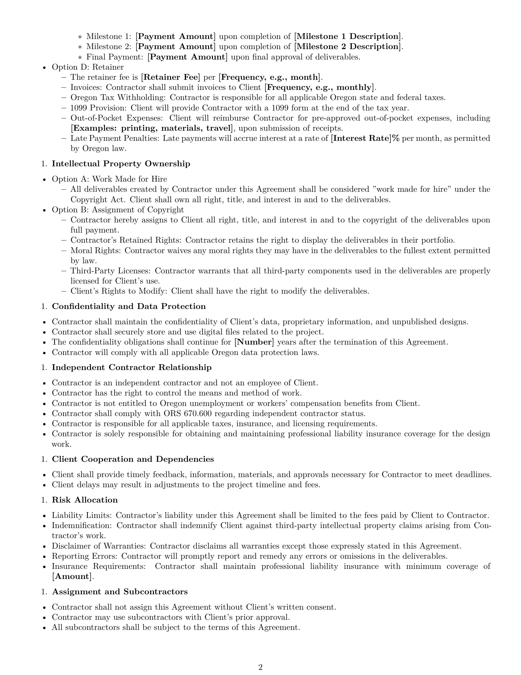 Preview page 2 of Free Oregon design independent contractor agreement template