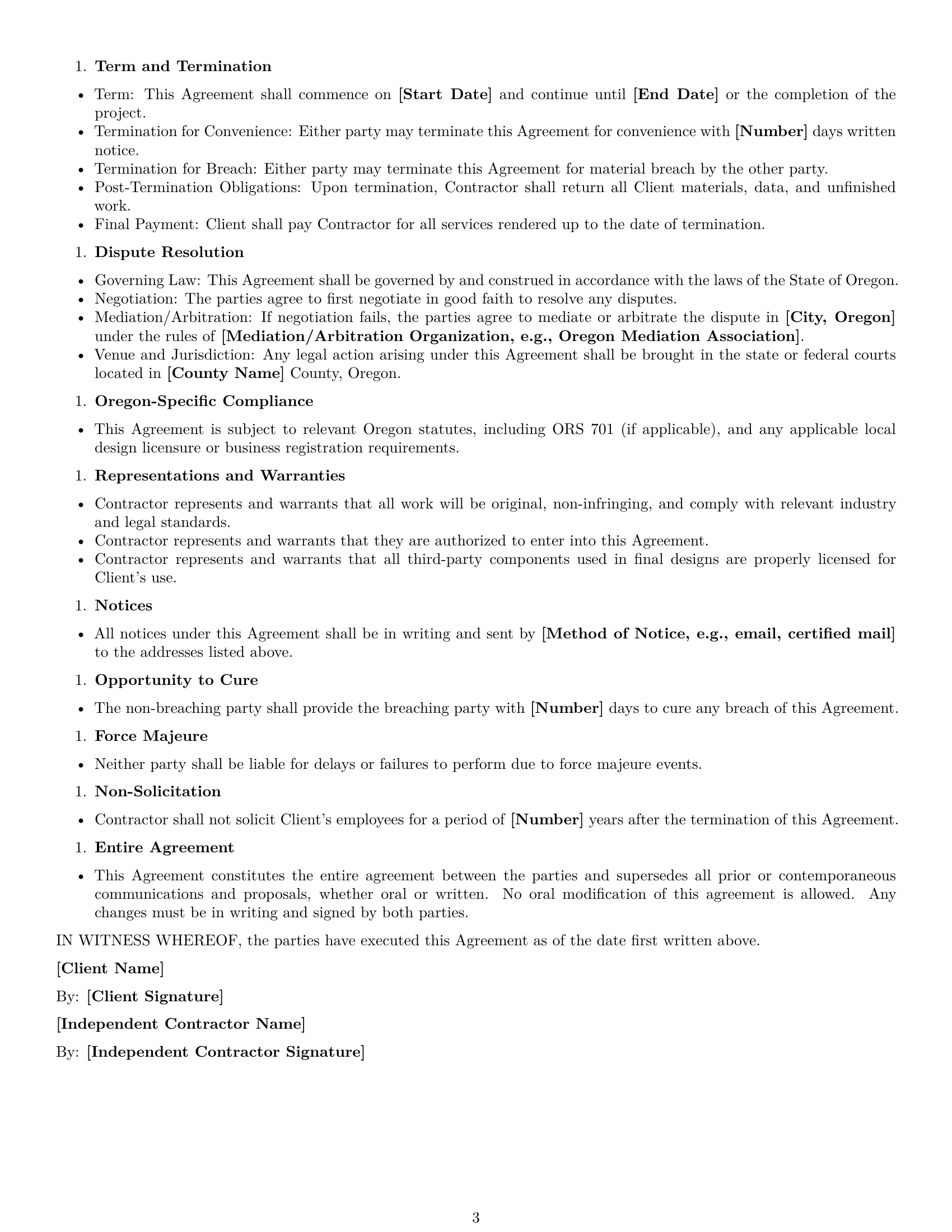 Preview page 3 of Free Oregon design independent contractor agreement template