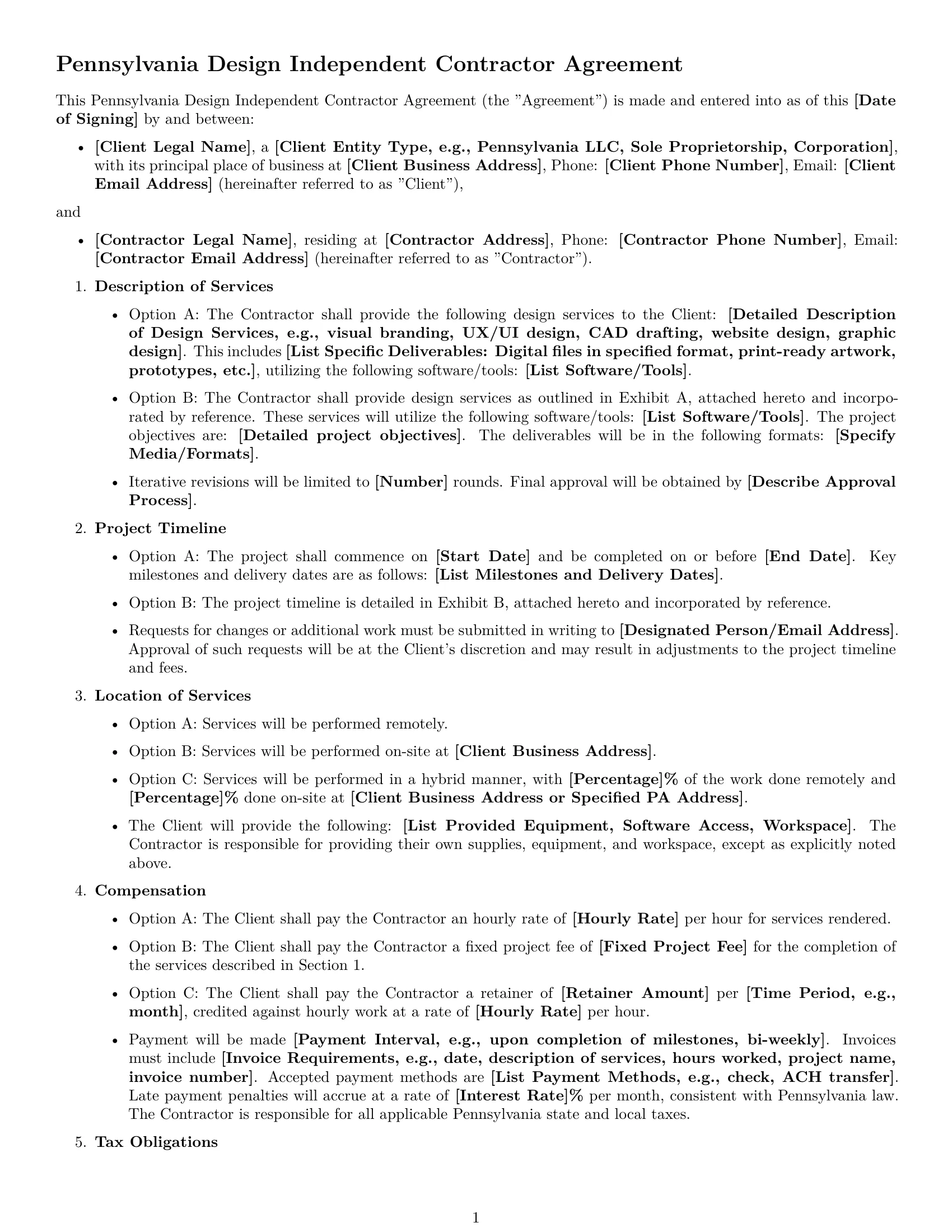 Preview page 1 of Free Pennsylvania design independent contractor agreement template