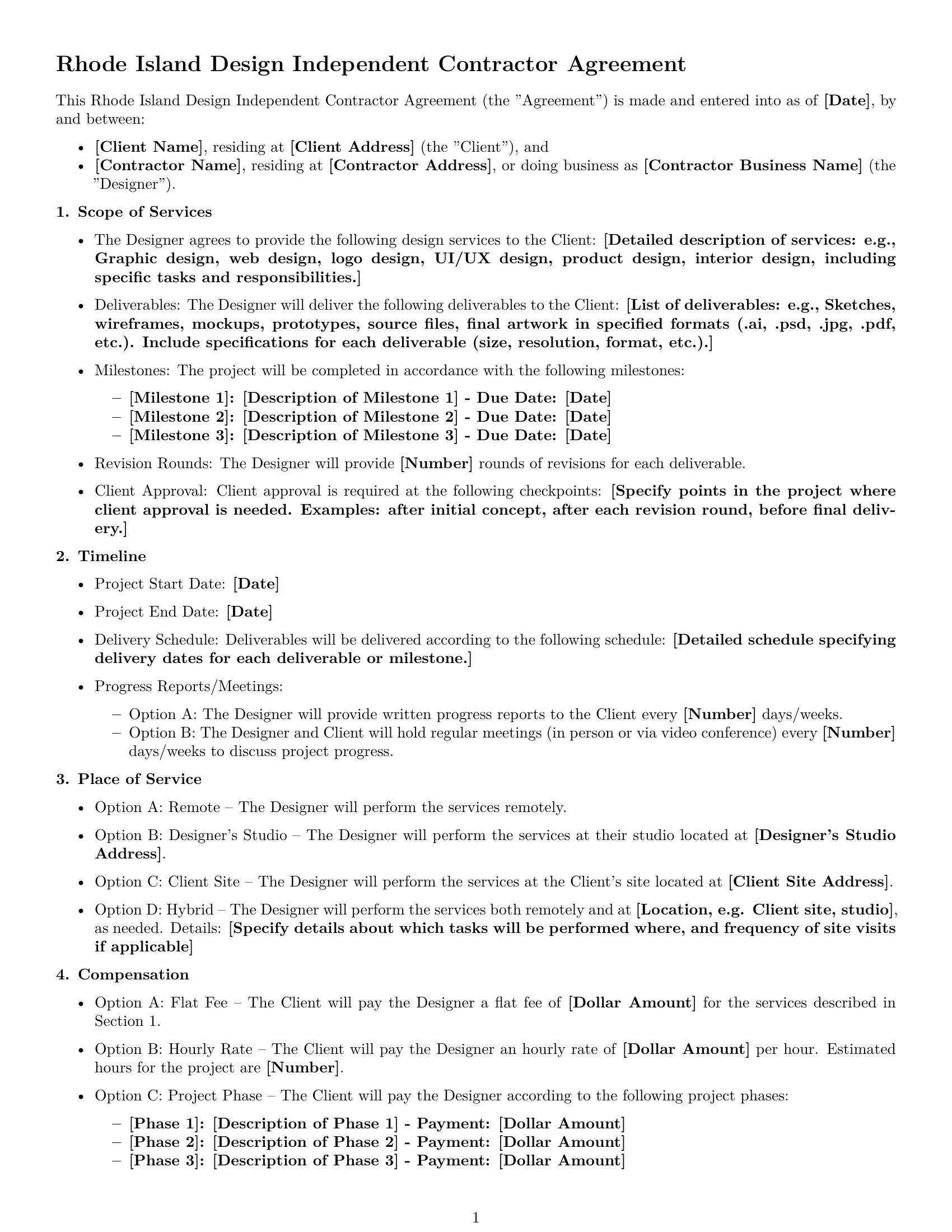 Preview page 1 of Free Rhode Island design independent contractor agreement template