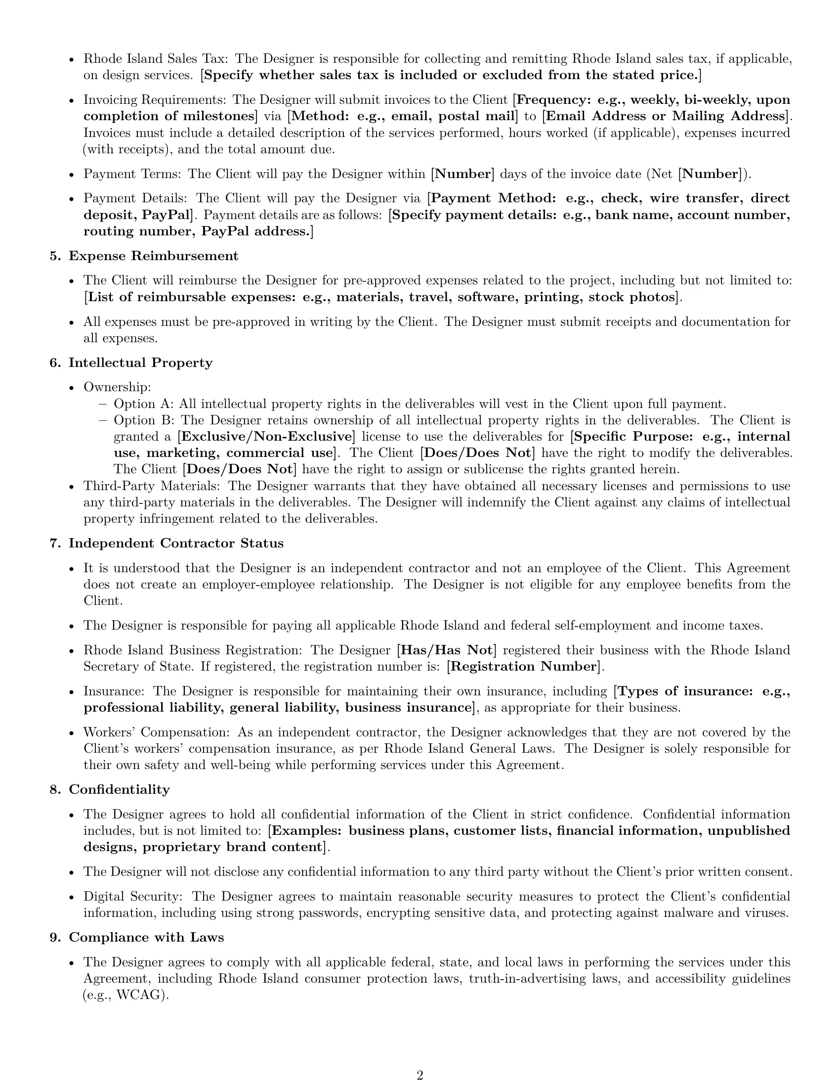 Preview page 2 of Free Rhode Island design independent contractor agreement template